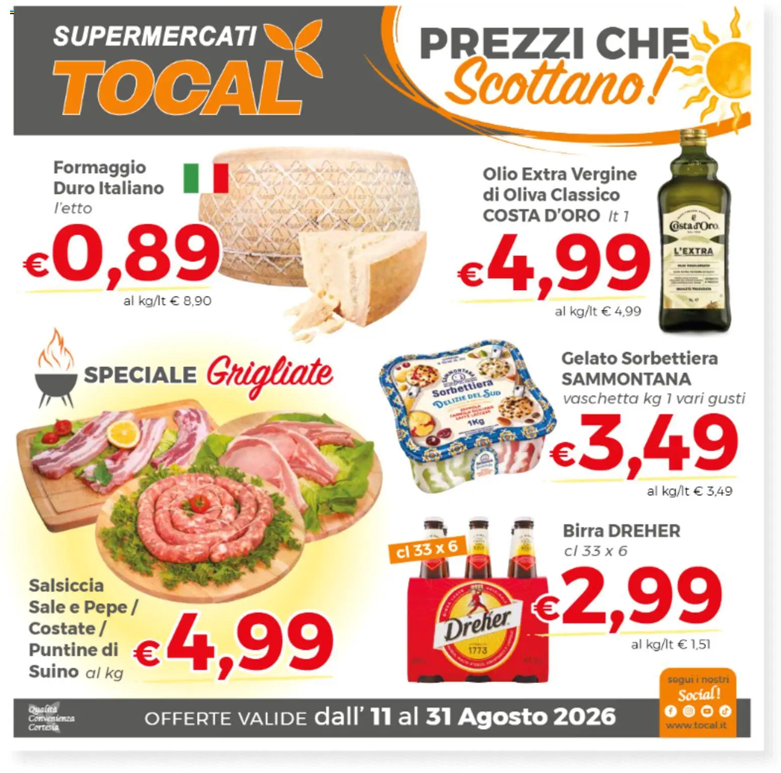 Volantino Tocal del 11/08/2026 | Pagina: 1 | Prodotti: Gelato, Sale, Suino, Olio extra vergine