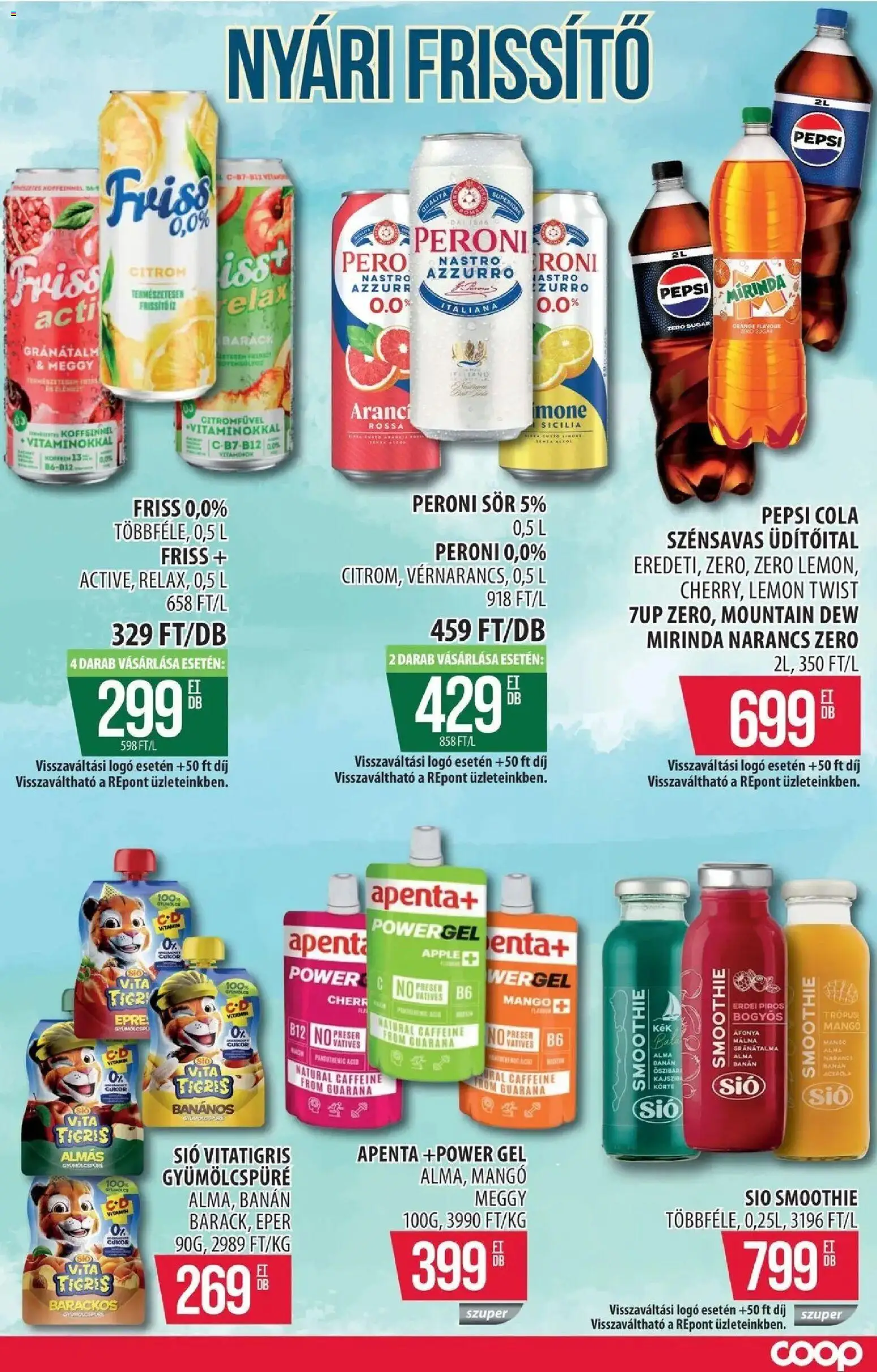 COOP Szolnok akciós ujság - amely érvényes a következő dátumtól: 2026.08.06. | Oldal: 14 | Termékek: Áfonya, Peroni sör, Pepsi, Smoothie