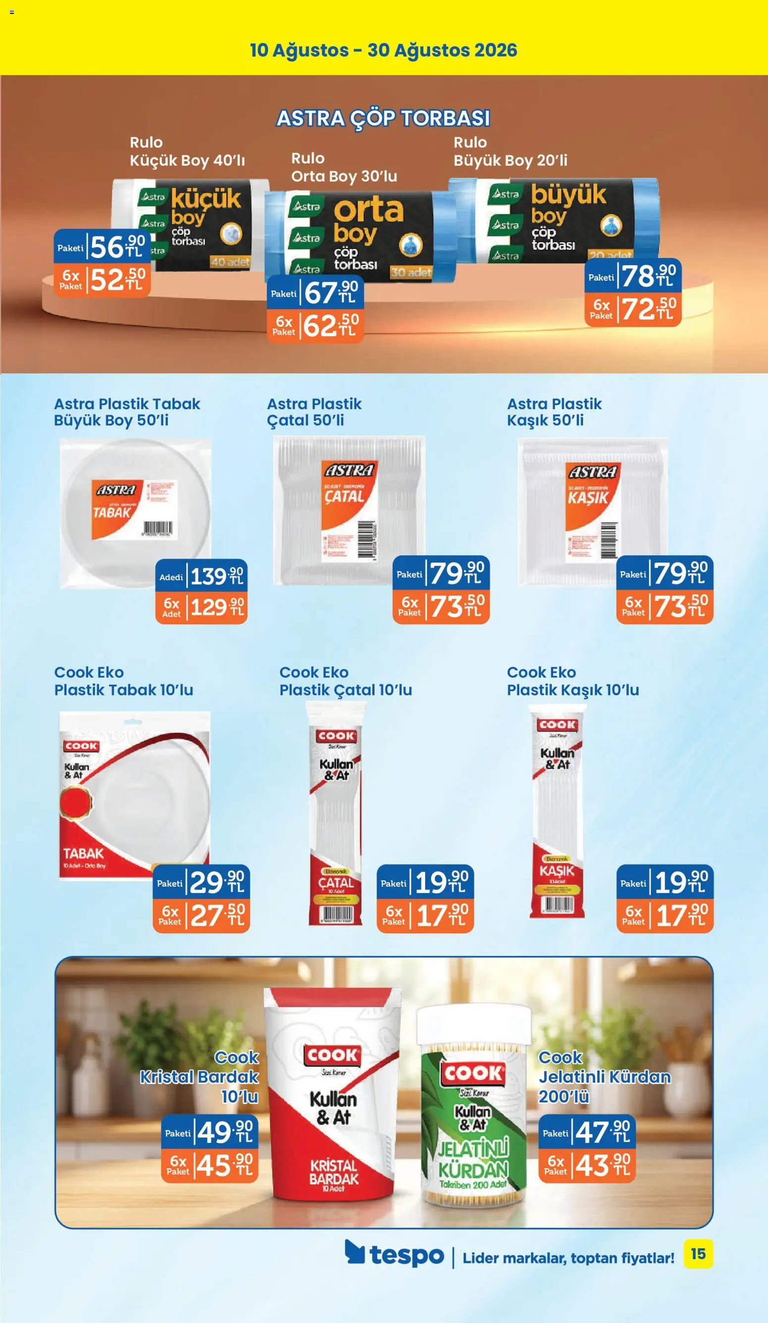 Tespo Katalog - 10 Ağustos 2026 tarihinden itibaren geçerlidir | Sayfa: 15 | Ürünler: Çöp torbası, Çatal, Bardak