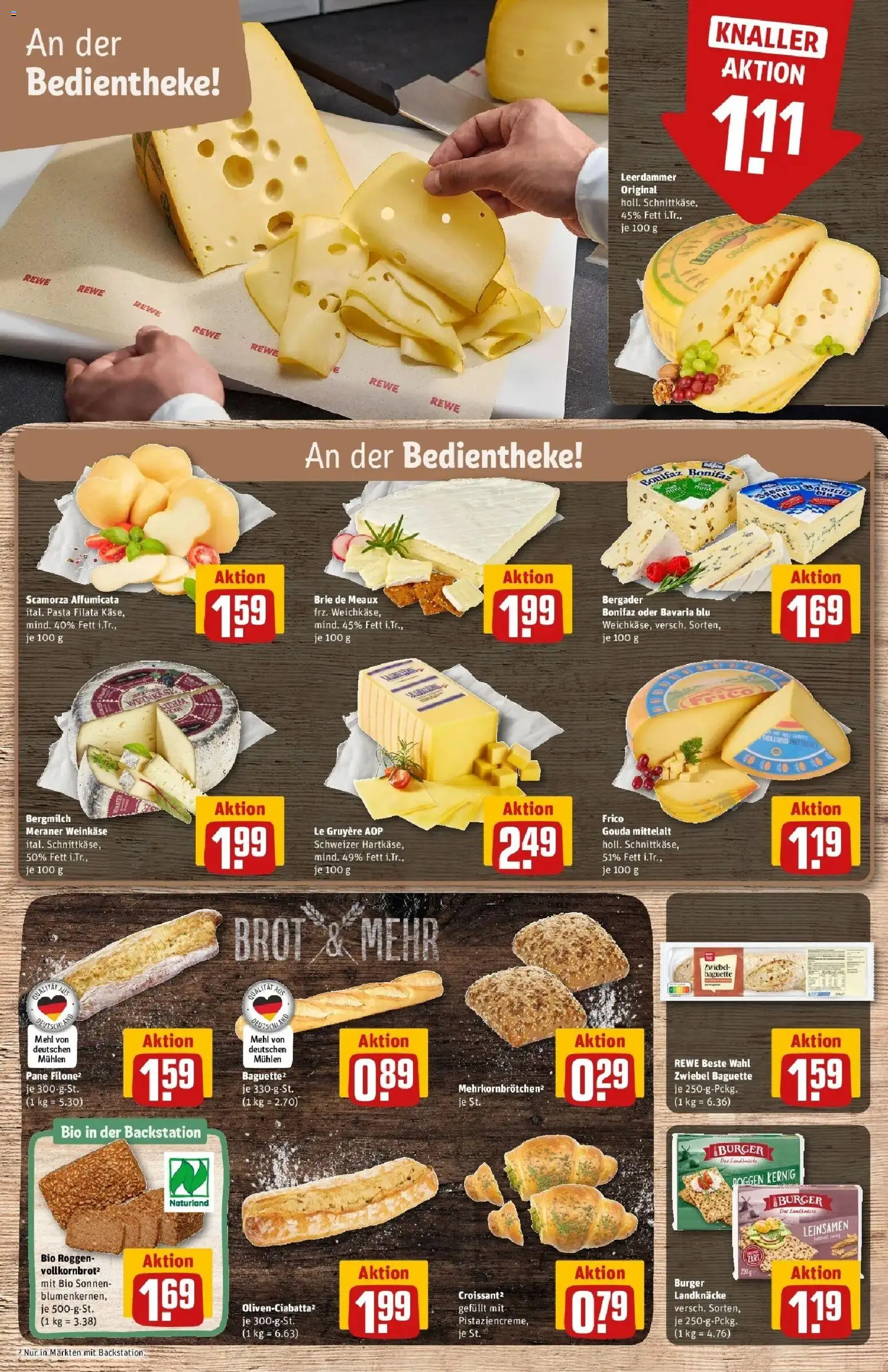 REWE Prospekt ab 04.05.2026 zum Blättern » Angebote | Seite: 15 | Produkte: Burger, Baguette, Leerdammer, Pasta