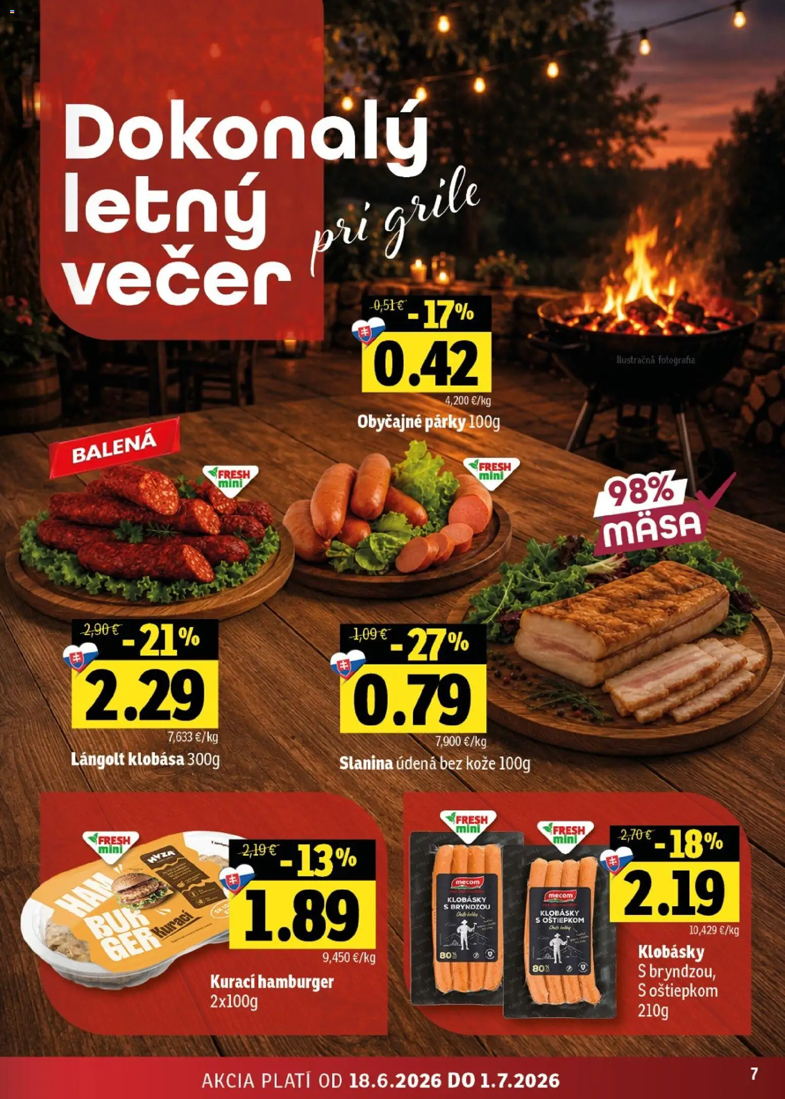 Nové Fresh akcie – leták je platný od 18.06.2026 | Strana: 7 | Produkty: Slanina, Klobása, Párky