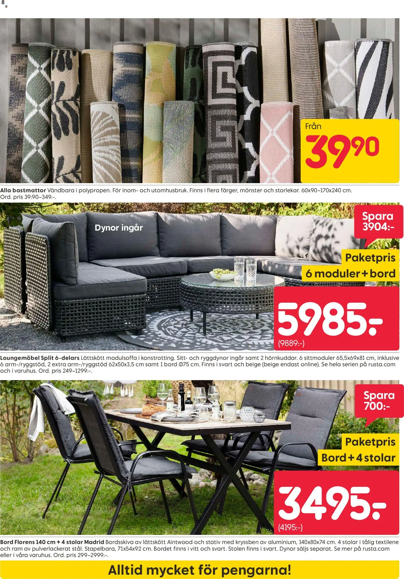Rusta reklamblad aktuell från 08.06.2026 | Sida: 8 | Produkter: Dynor, Bord