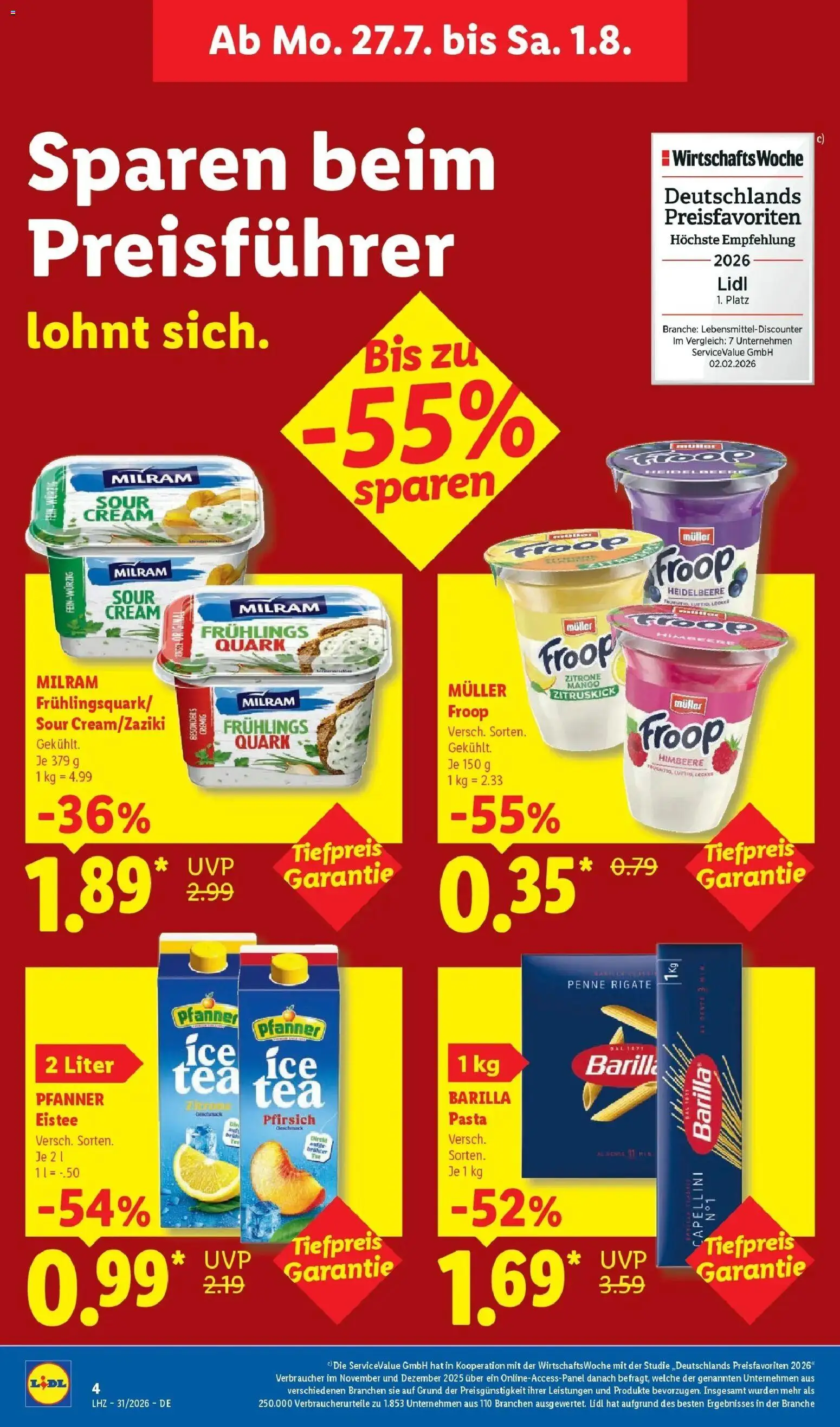 Lidl Prospekt Braunschweig – gültig ab 27.07.2026 | Seite: 14 | Produkte: Froop, Quark, Barilla, Pfirsich