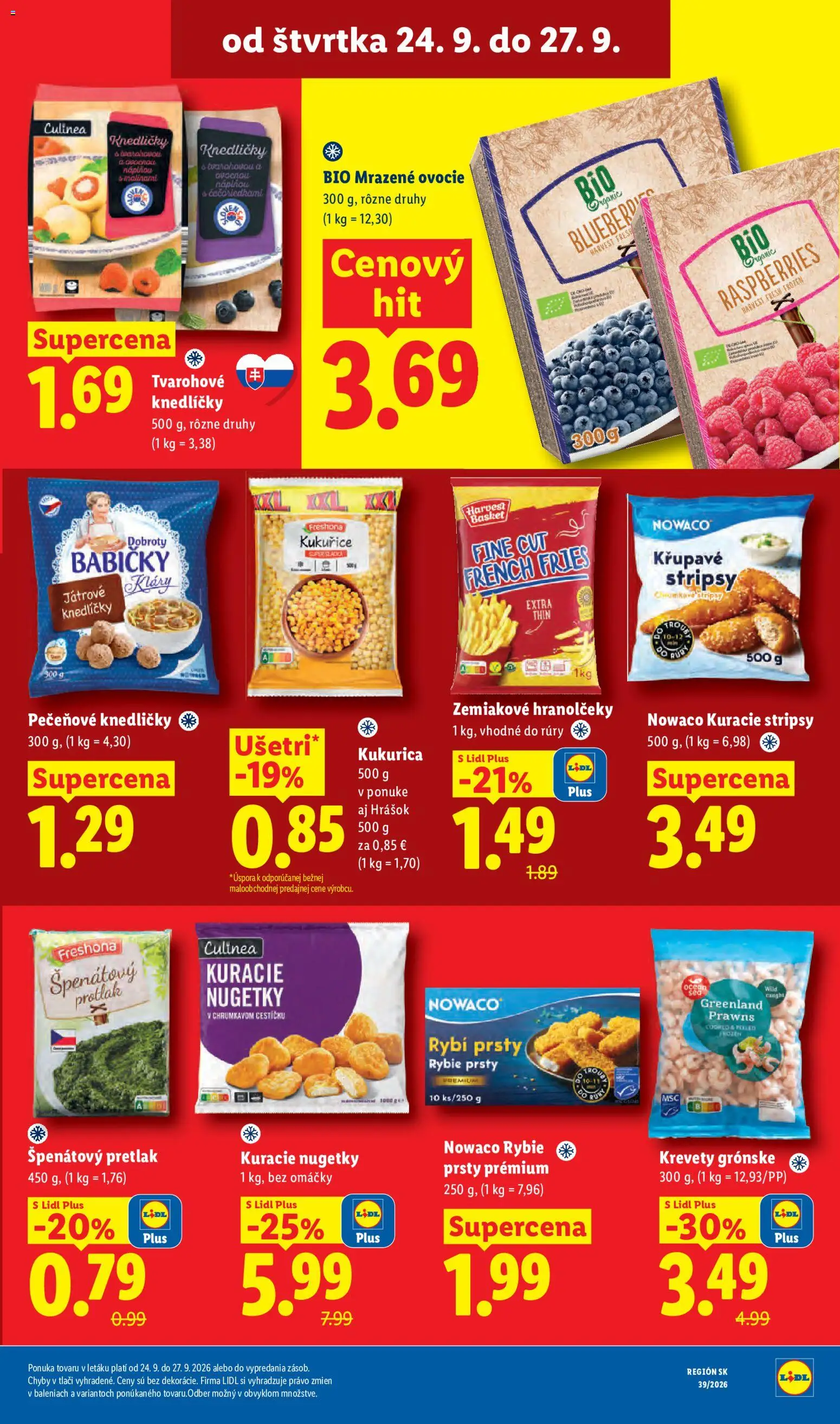 Nové Lidl akcie – leták je platný od 21.09.2026 | Strana: 75 | Produkty: Krevety, Špenátový pretlak, Mrazené ovocie, Ovocie
