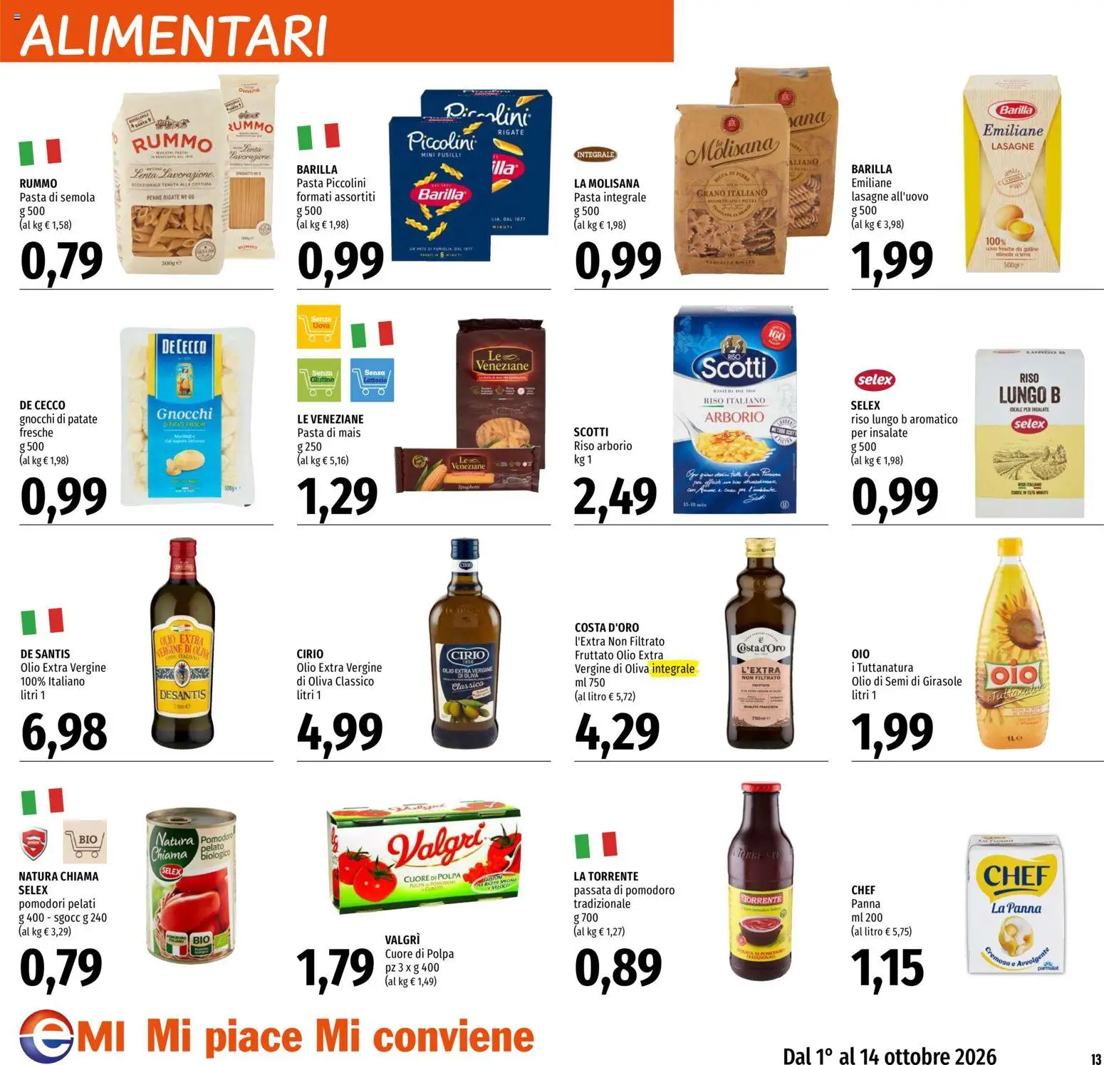 Volantino EMI del 01/10/2026 | Pagina: 13 | Prodotti: Senza glutine, Rummo, Pasta di semola, Semi di girasole