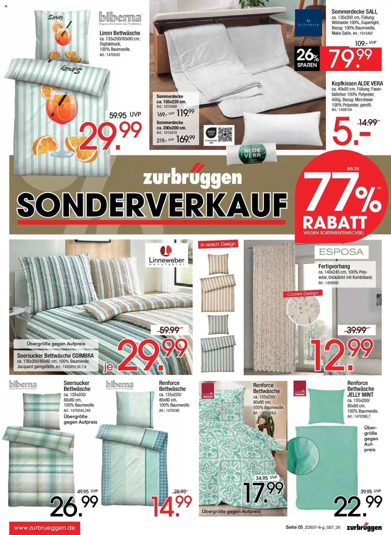 Zurbrüggen Sonderverkauf – gültig ab 09.07.2026 | Seite: 5 | Produkte: Bettwäsche, Kopfkissen