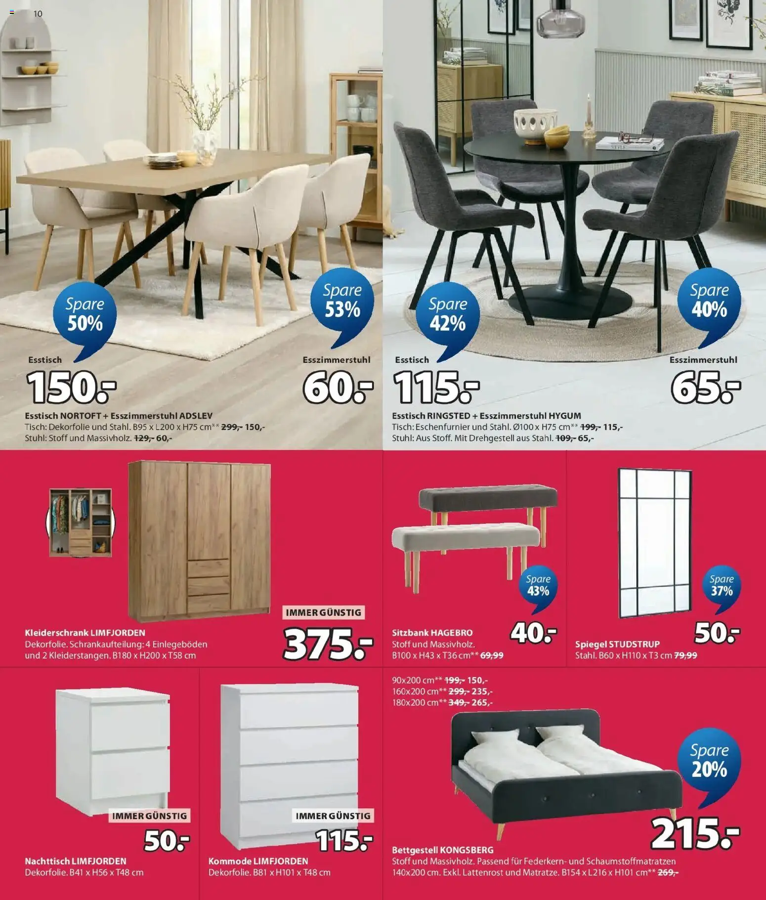 JYSK Sale Spare Bis Zu 70% gültig ab 29.07.2026 | Seite: 10 | Produkte: Kleiderschrank, Kommode, Lattenrost, Tisch