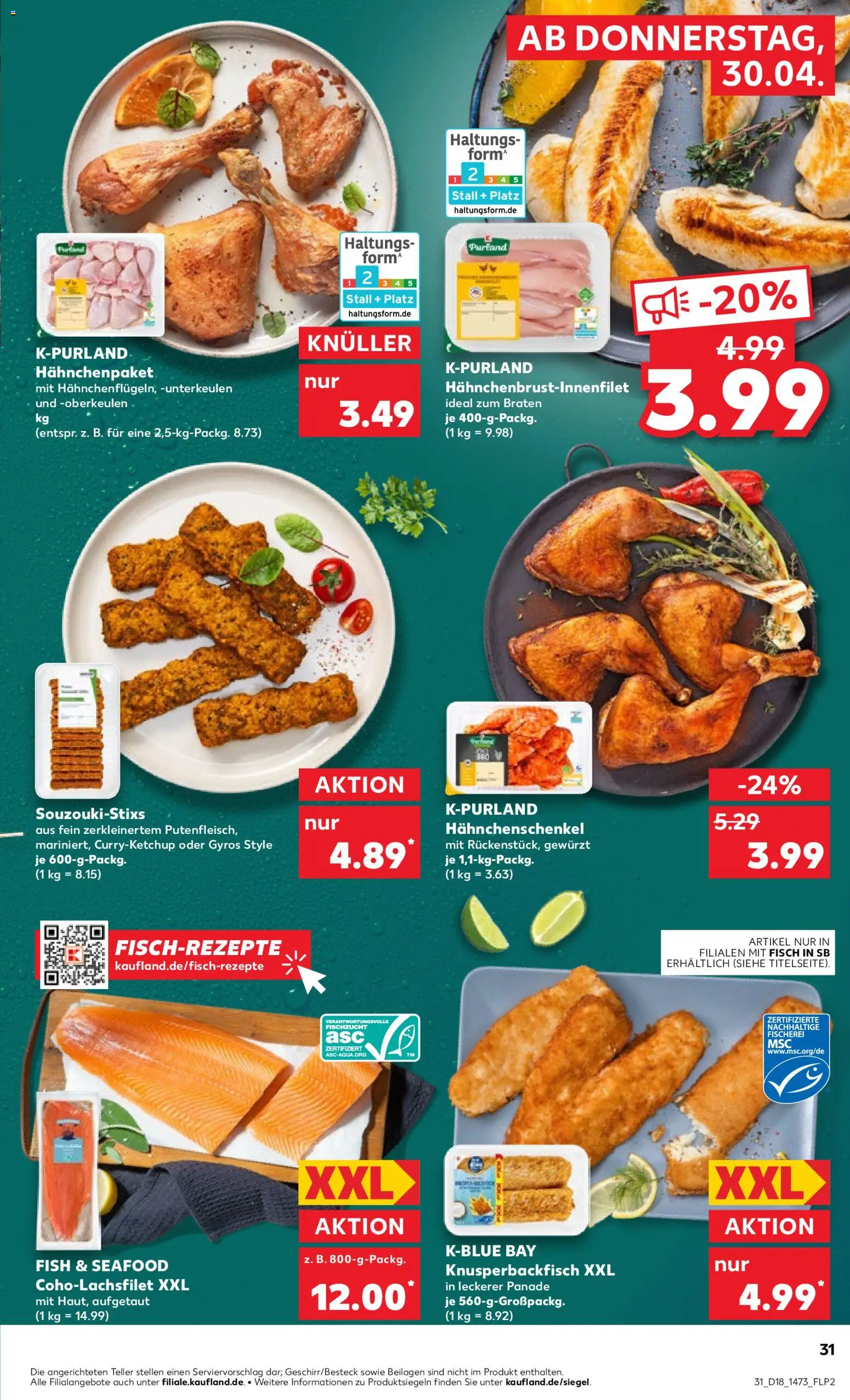 Kaufland Prospekt Frankfurt (Oder)	 – gültig ab 30.04.2026 | Seite: 31 | Produkte: Hahnchenschenkel, Fisch, Gyros