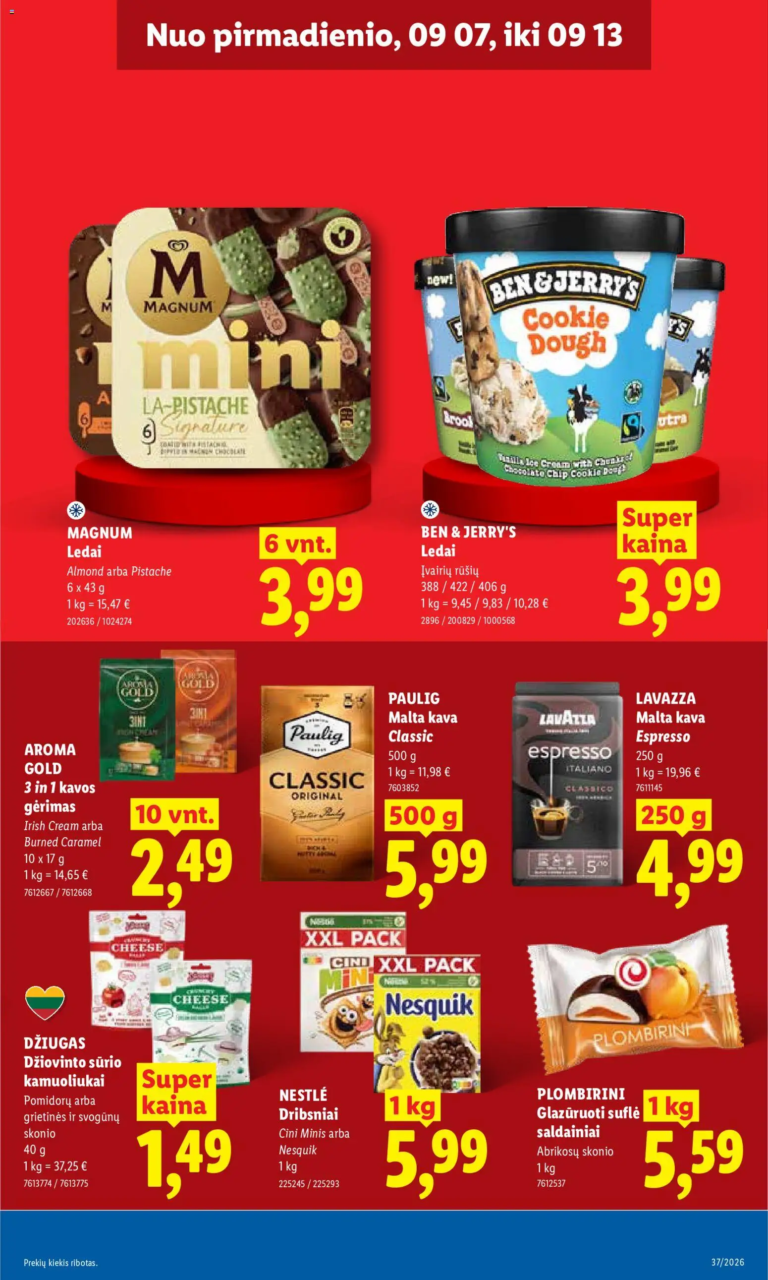 LIDL akcijos nuo 2026.09.07 | Puslapis: 11 | Prekių: Ledai, Kava, Saldainiai, Dribsniai