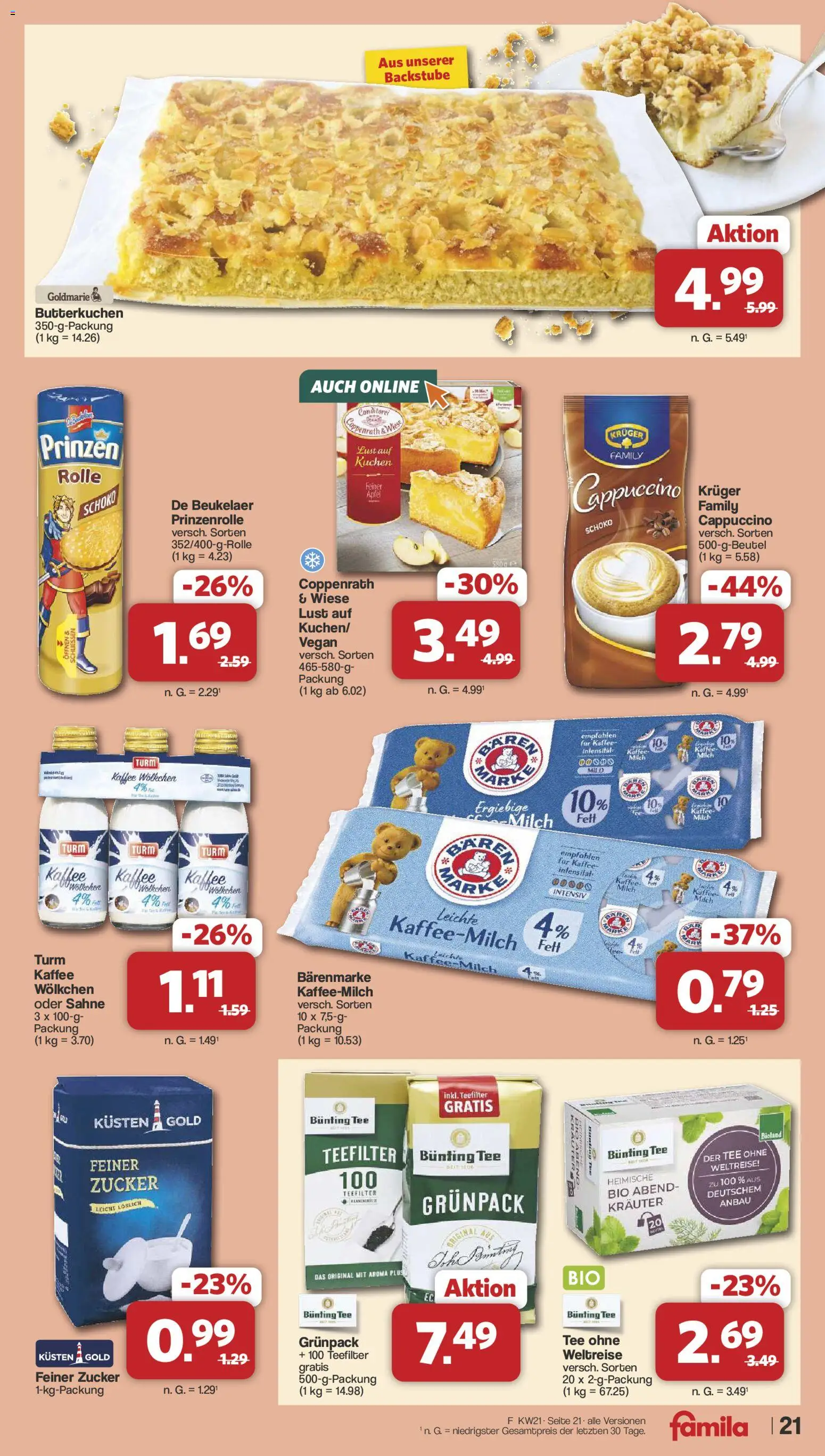 Famila Nordwest Prospekt 	 – gültig ab 18.05.2026 | Seite: 21 | Produkte: Milch, Zucker, Tee, Kuchen