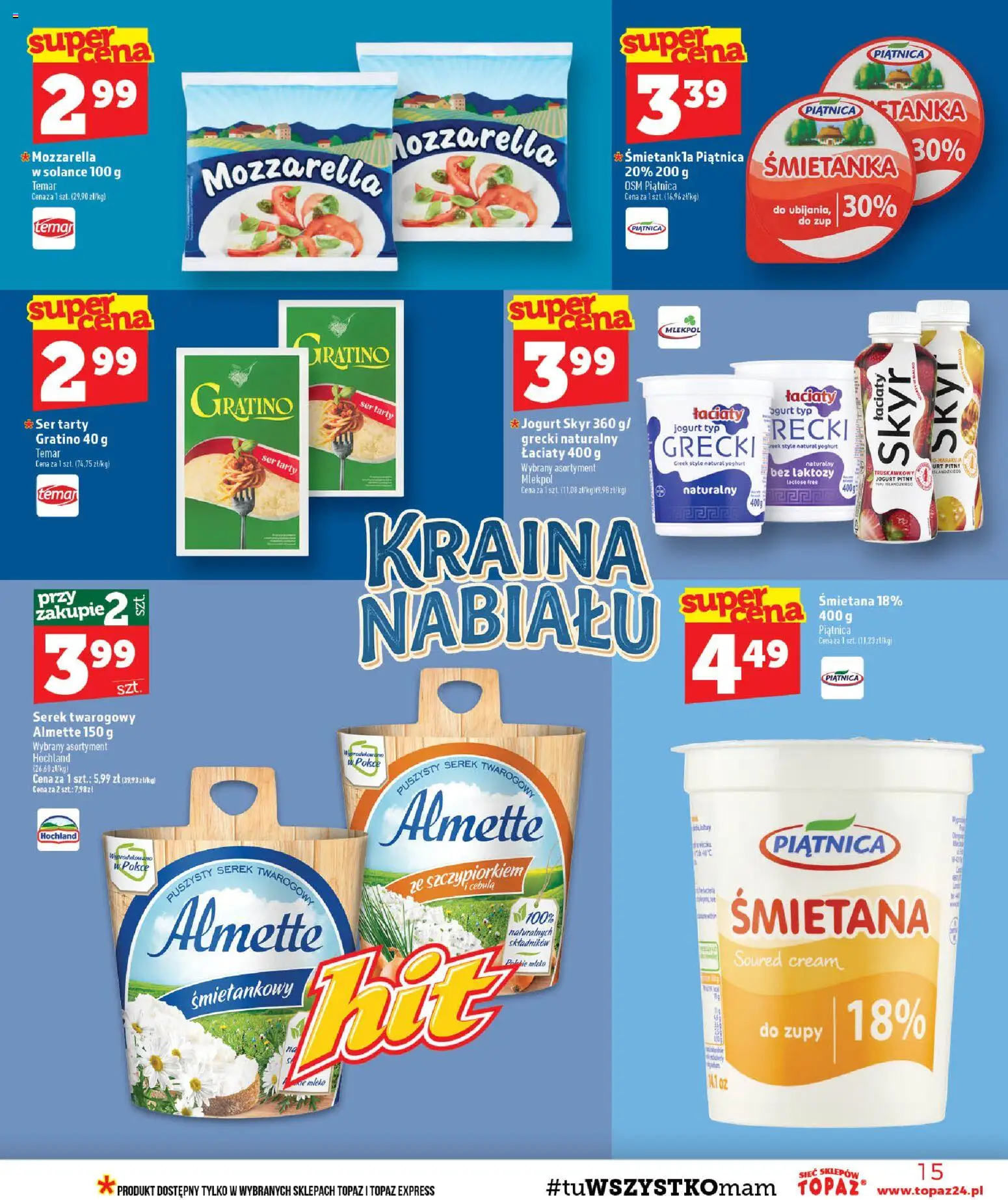 Topaz gazetka - MAZ od 01.10.2026 | Strona: 15 | Produkty: Jogurt Skyr, Bez laktozy, Serek, Mozzarella