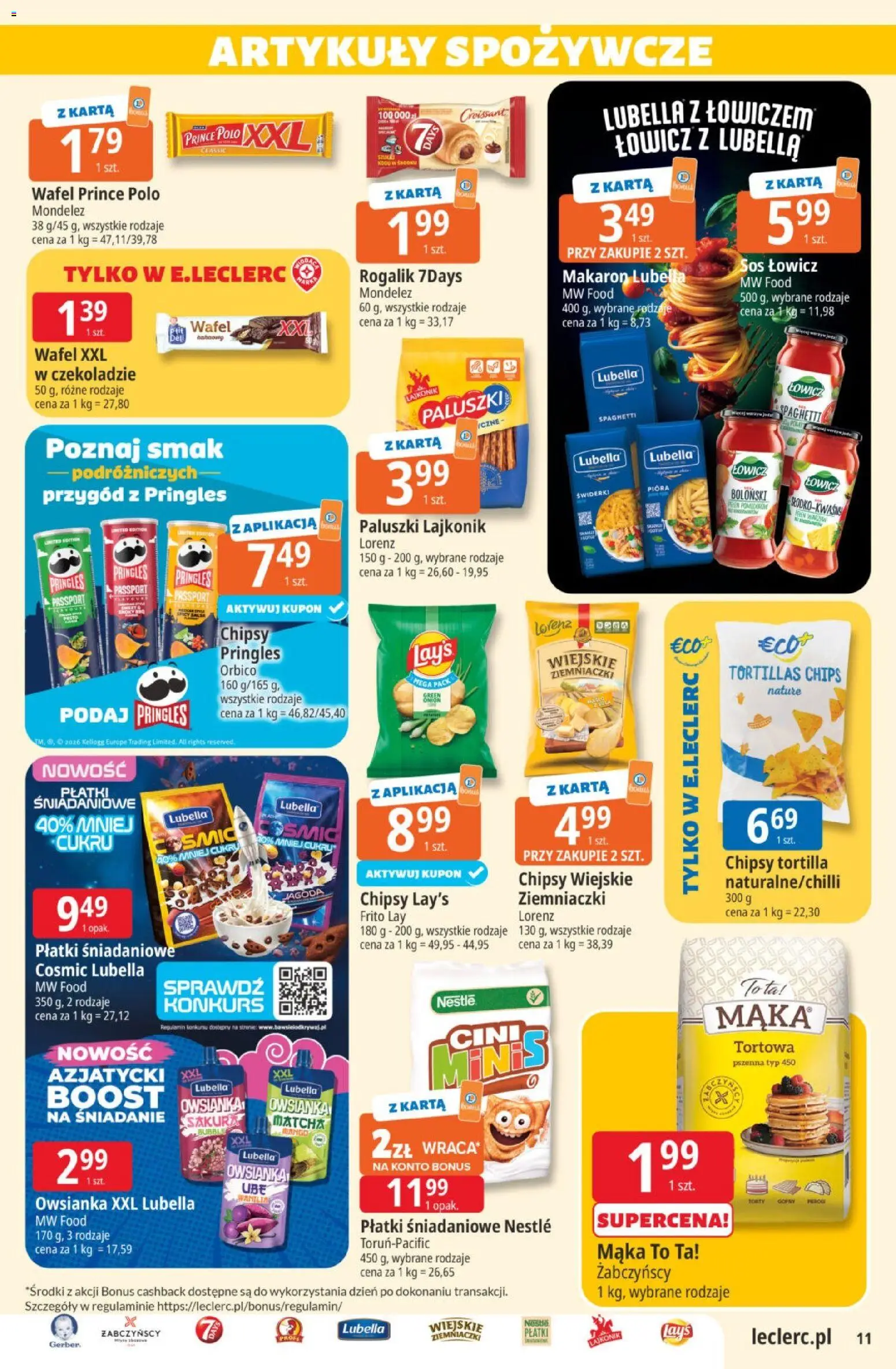 E.Leclerc gazetka od 11.08.2026 | Strona: 11 | Produkty: Owsianka, Płatki śniadaniowe, Chipsy tortilla, Sos