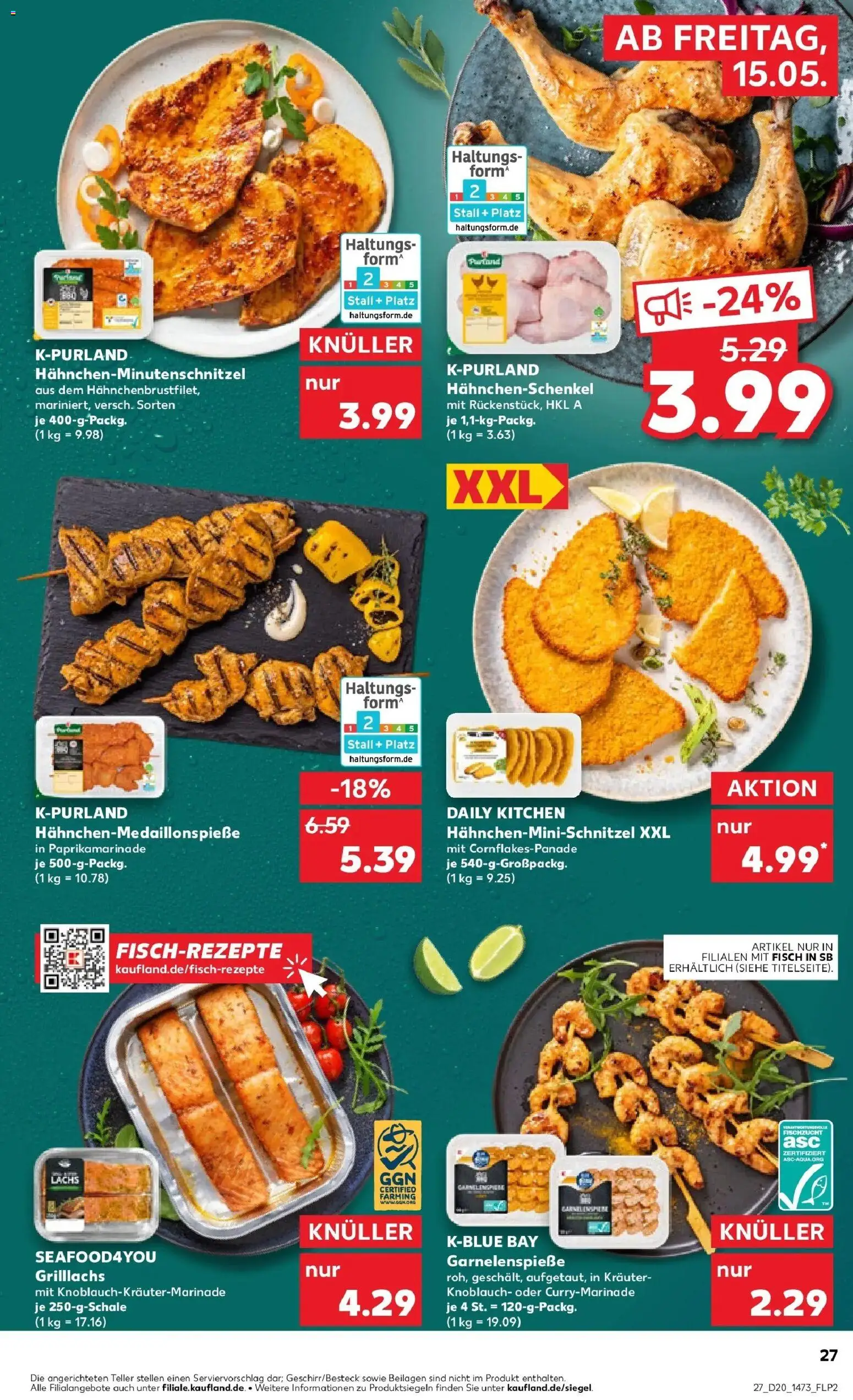 Kaufland Prospekt Berlin – gültig ab 15.05.2026 | Seite: 27 | Produkte: Hahnchenschenkel, Schnitzel, Fisch, Lachs