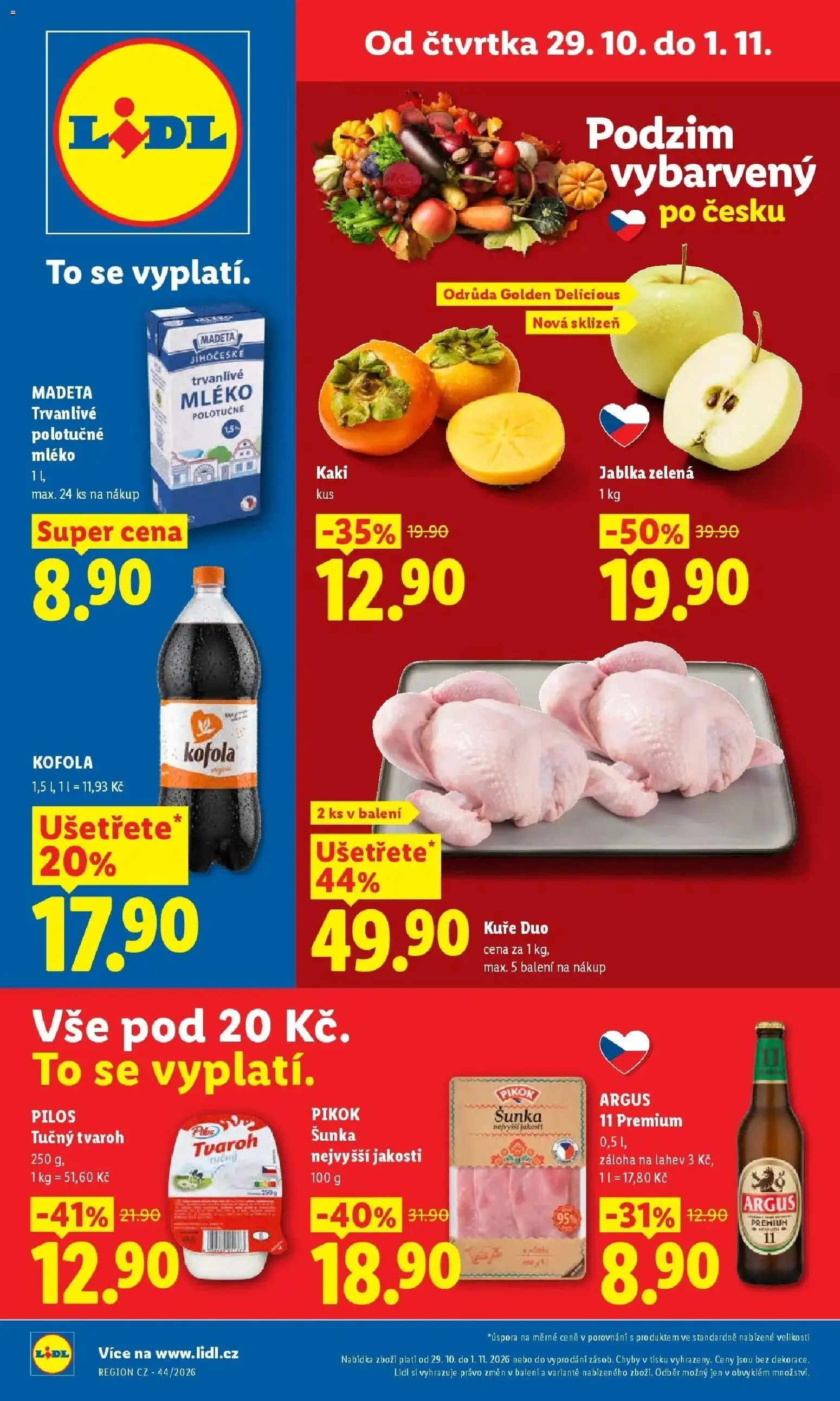 Lidl leták od 29.10.2026 - Nový akční leták | Strana: 1 | Produkty: Trvanlivé mléko, Polotučné mléko, Kuře, Pikok