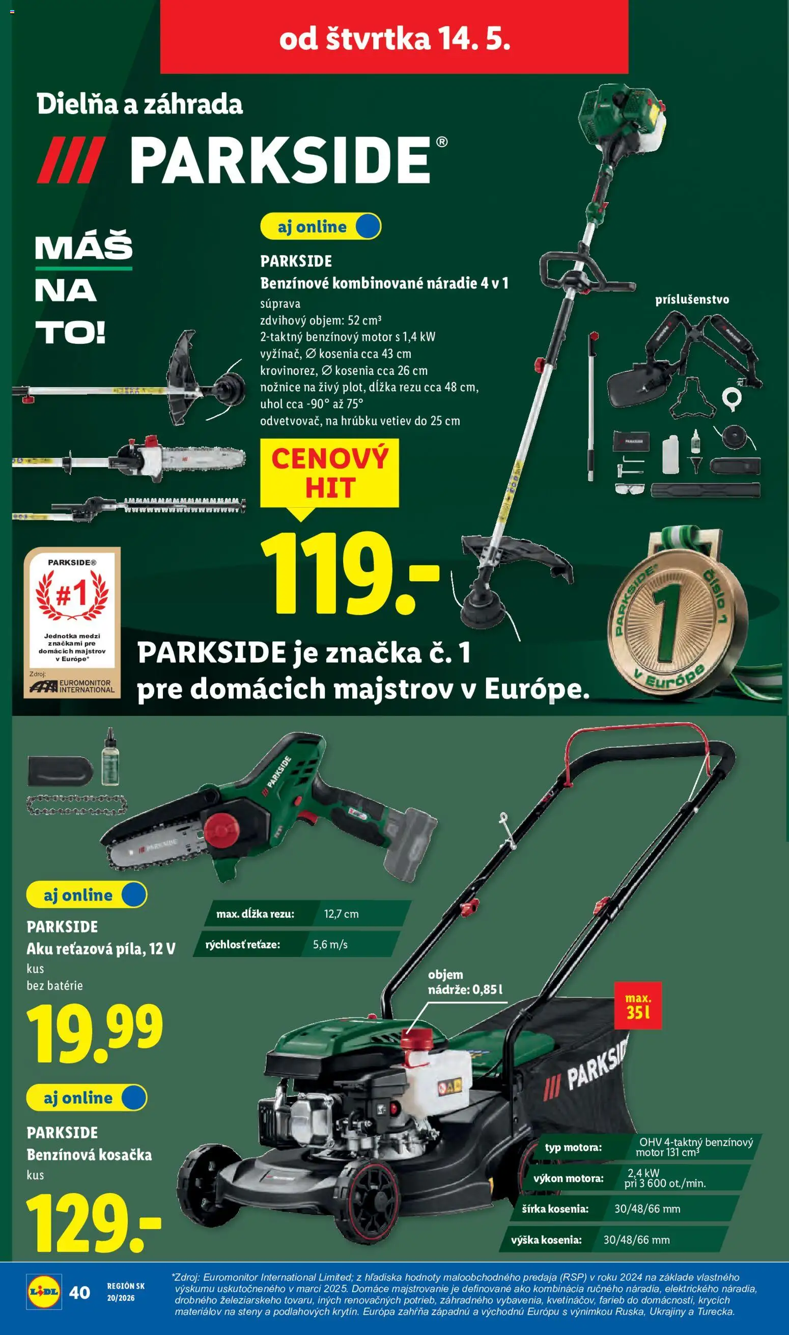 Nové Lidl akcie – leták je platný od 11.05.2026 | Strana: 68 | Produkty: Kosačka, Náradie, Aku, Parkside