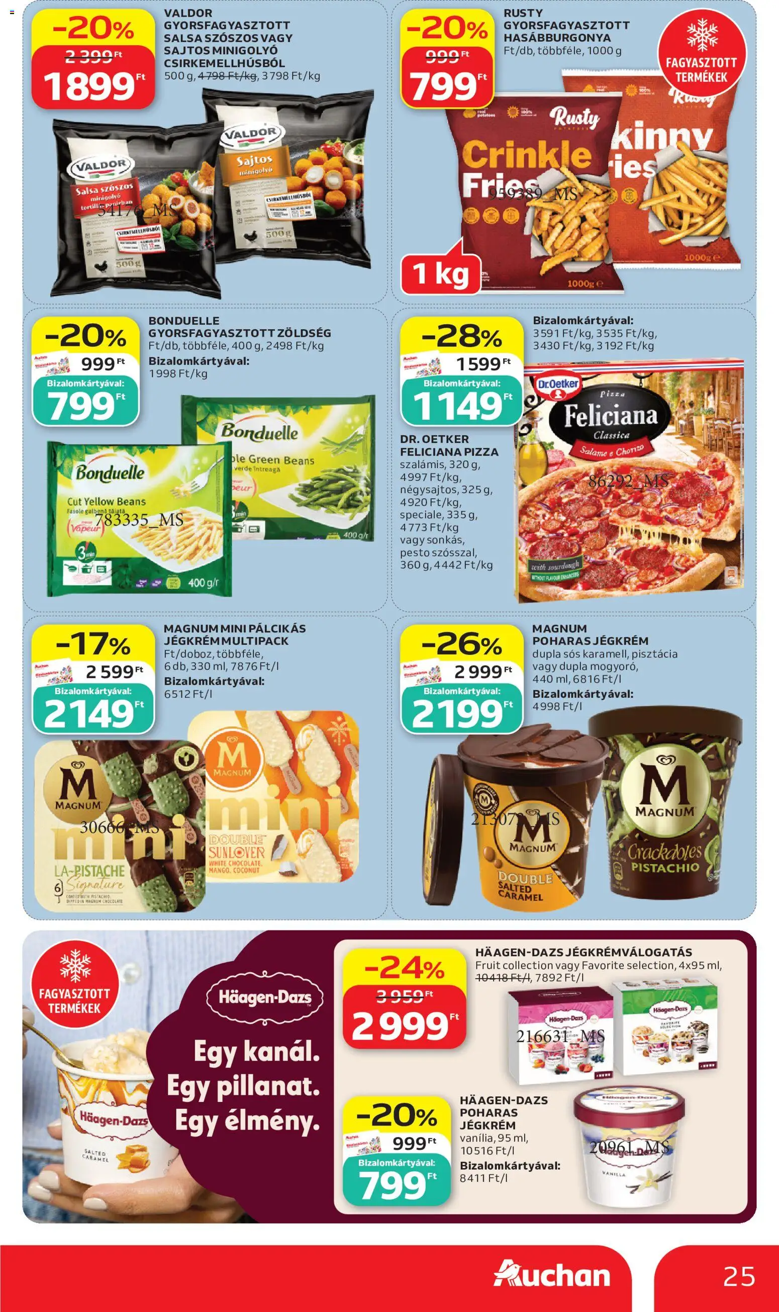 Auchan akciós ujság - amely érvényes a következő dátumtól: 2026.07.02. | Oldal: 25 | Termékek: Pizza, Zöldség, Hasábburgonya, Jégkrém