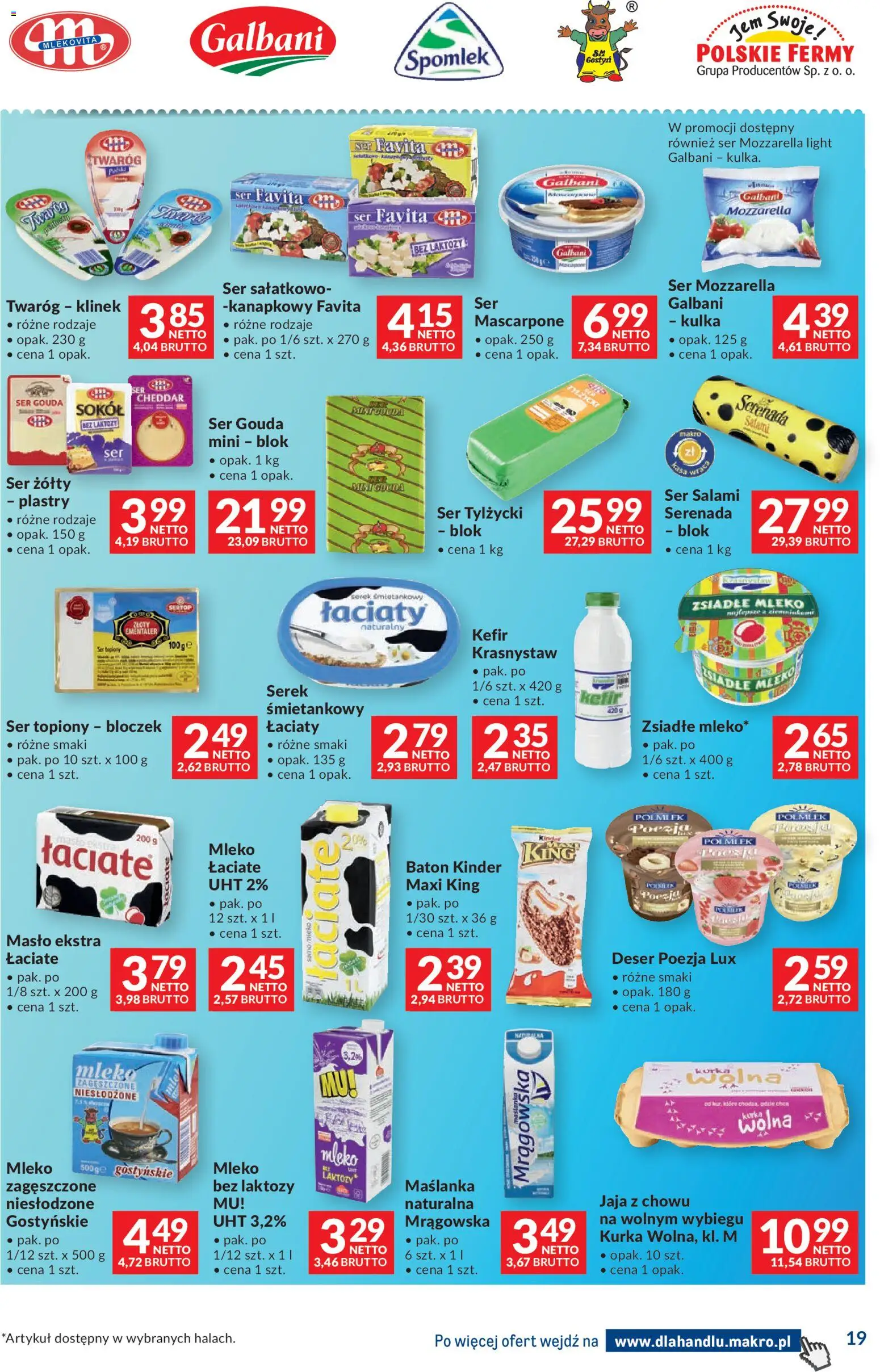 Makro gazetka - Dystrybucja do sklepów od 04.08.2026 | Strona: 19 | Produkty: Ser żółty, Maślanka, Mozzarella, Twaróg