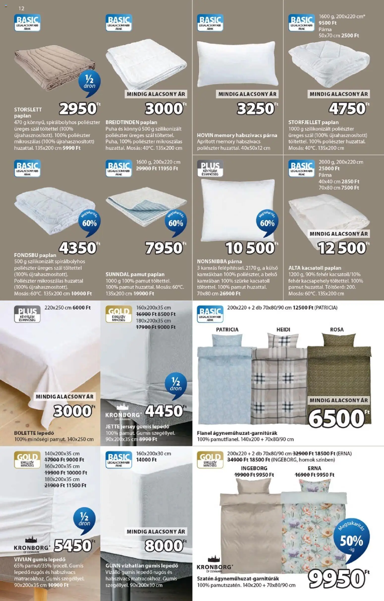 JYSK akciós ujság - amely érvényes a következő dátumtól: 10.06.2026 | Oldal: 12 | Termékek: Gumis lepedő, Paplan, Párna, Lepedő