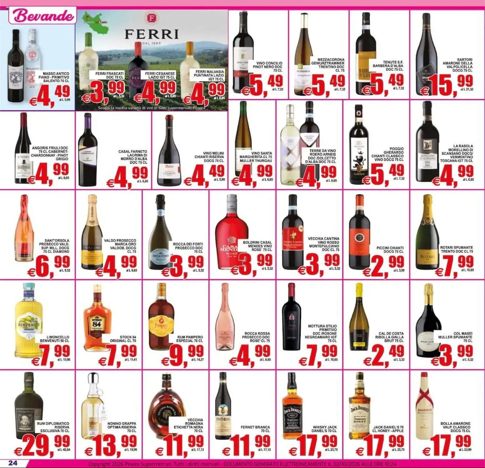 Volantino Pewex del 02/10/2026 | Pagina: 24 | Prodotti: Fernet, Vino, Spumante, Grappa
