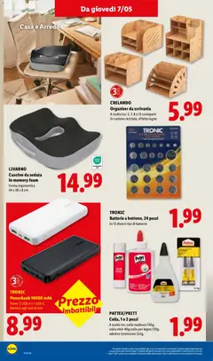 Anteprima del volantino PATTEX/PRITT Colla, 1 o 2 pezzi, A scelta tra: colla multiuso 150g, colla stick 40g,colla per legno 120g, adesivo istantaneo 2x3g valido a partire dal 07.05.2026 | Pagina: 28 | Prodotti: Power bank, Colla, Cuscino, Scrivania