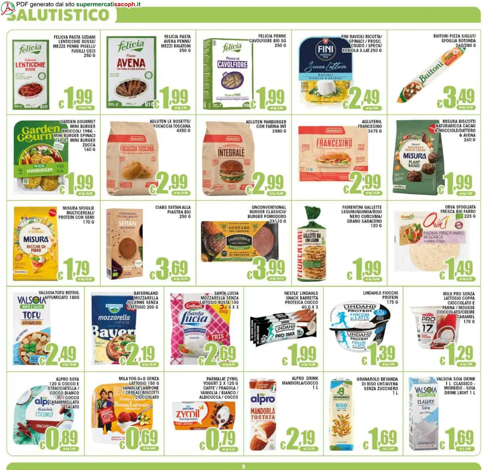 Volantino Sacoph del 21/08/2026 | Pagina: 2 | Prodotti: Ceci, Mozzarella, Zucca, Cavolfiore