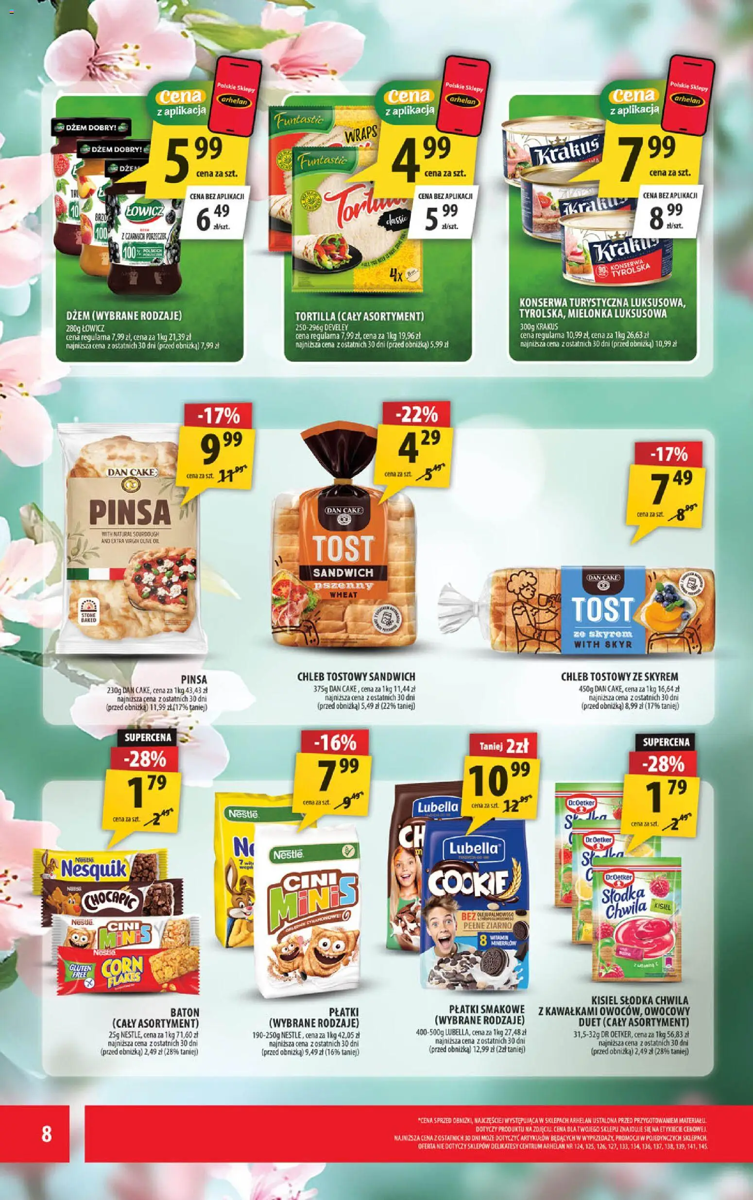 Arhelan gazetka od 28.08.2026 | Strona: 8 | Produkty: Chleb tostowy, Pinsa, Płatki, Skyr