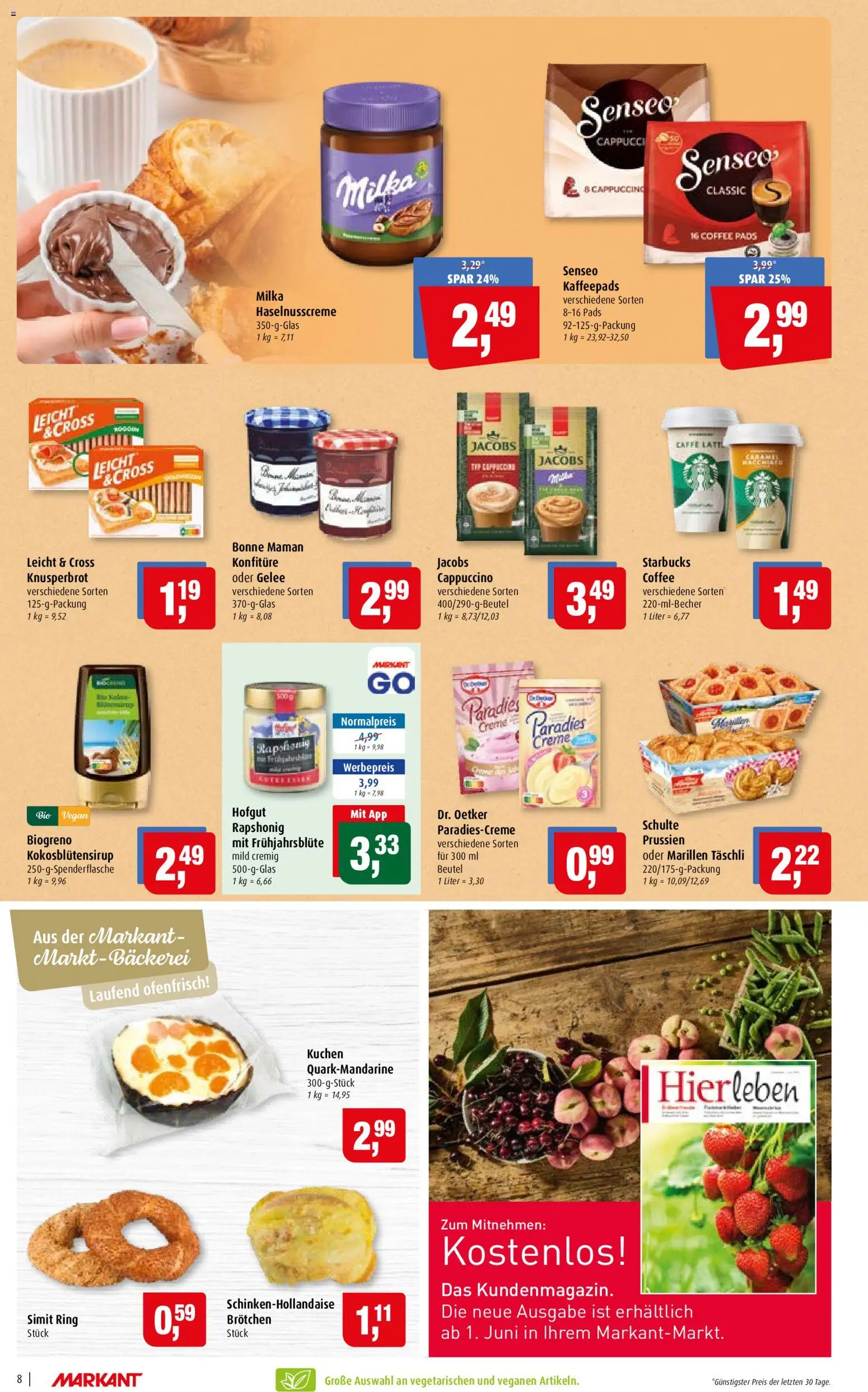 Markant Prospekt – gültig ab 01.06.2026 | Seite: 8 | Produkte: Senseo, Bäckerei, Starbucks, Senseo kaffeepads