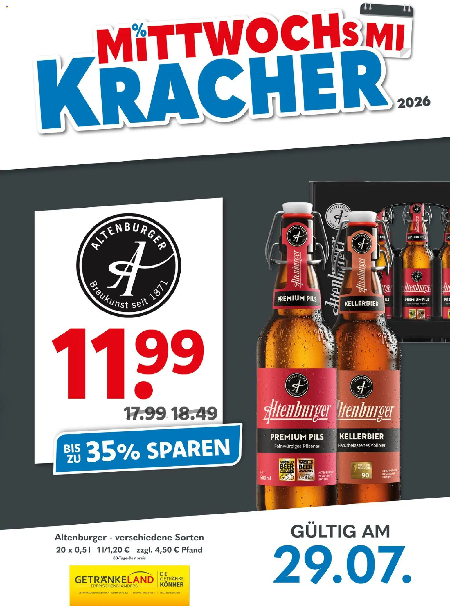 Getränkeland Mittwochs Kracher – gültig ab 29.07.2026 | Seite: 1 | Produkte: Pils, Eis