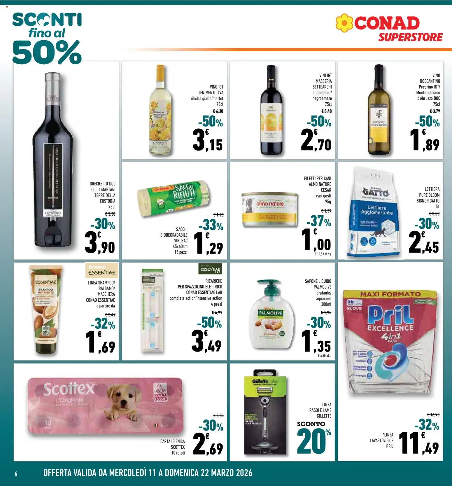 Volantino Conad del 11.03.2026 | Pagina: 6 | Prodotti: Shampoo, Sapone, Lavastoviglie, Spazzolino elettrico