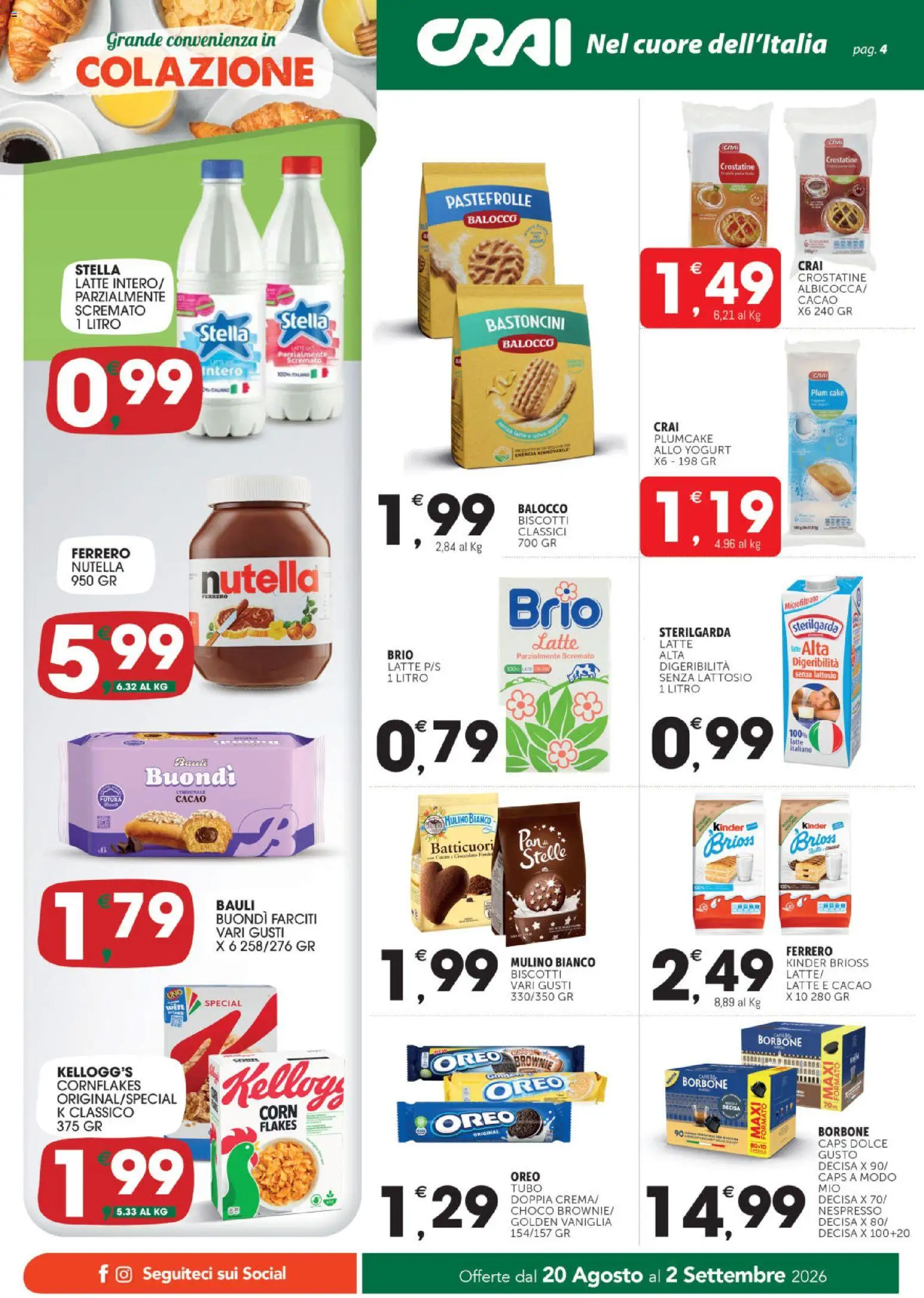 Volantino CRAI del 20/08/2026 | Pagina: 4 | Prodotti: Biscotti, Tubo, Cacao, Senza lattosio