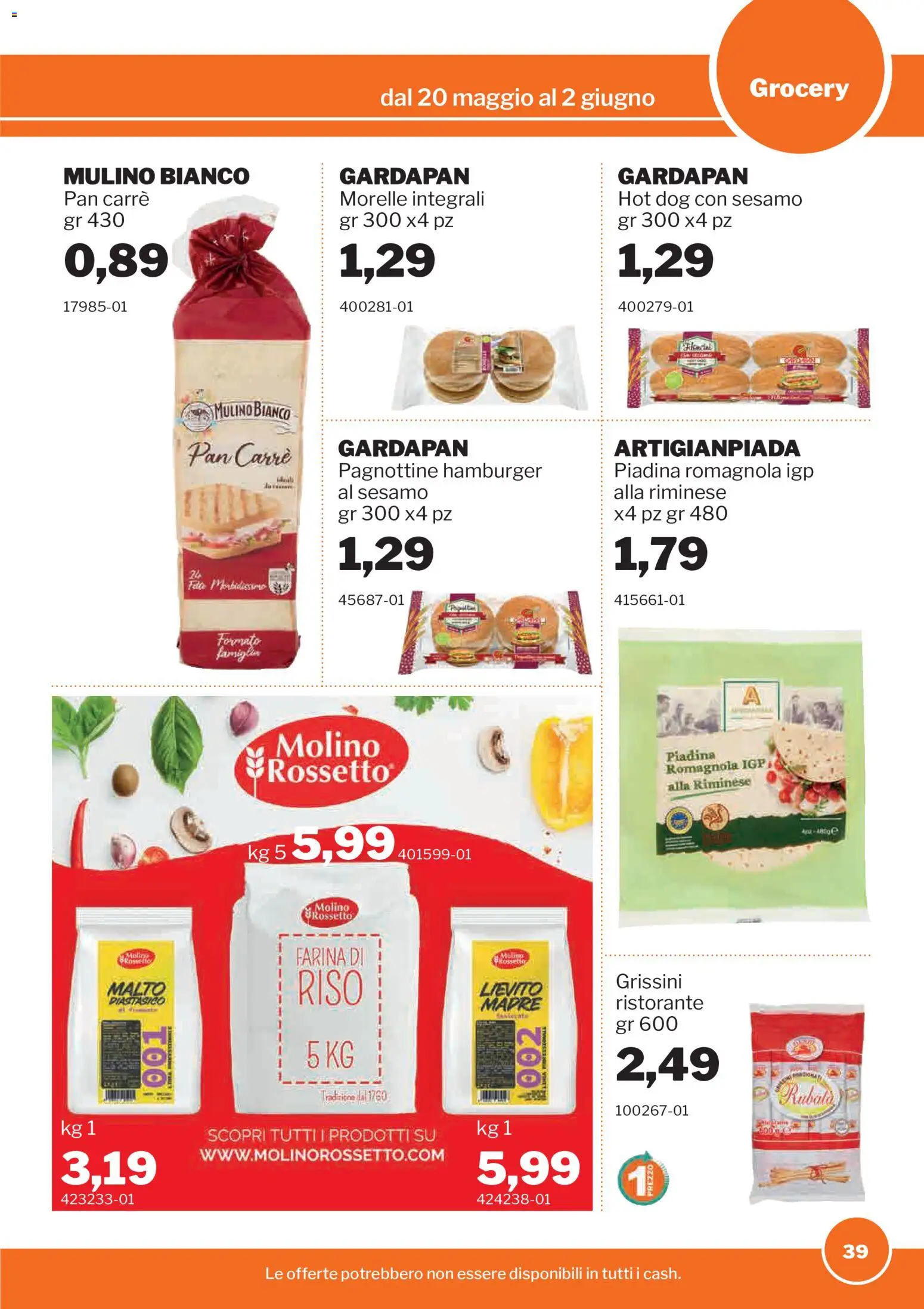 Volantino Sogegross del 20.05.2026 | Pagina: 39 | Prodotti: Riso, Piadina, Grissini, Hamburger