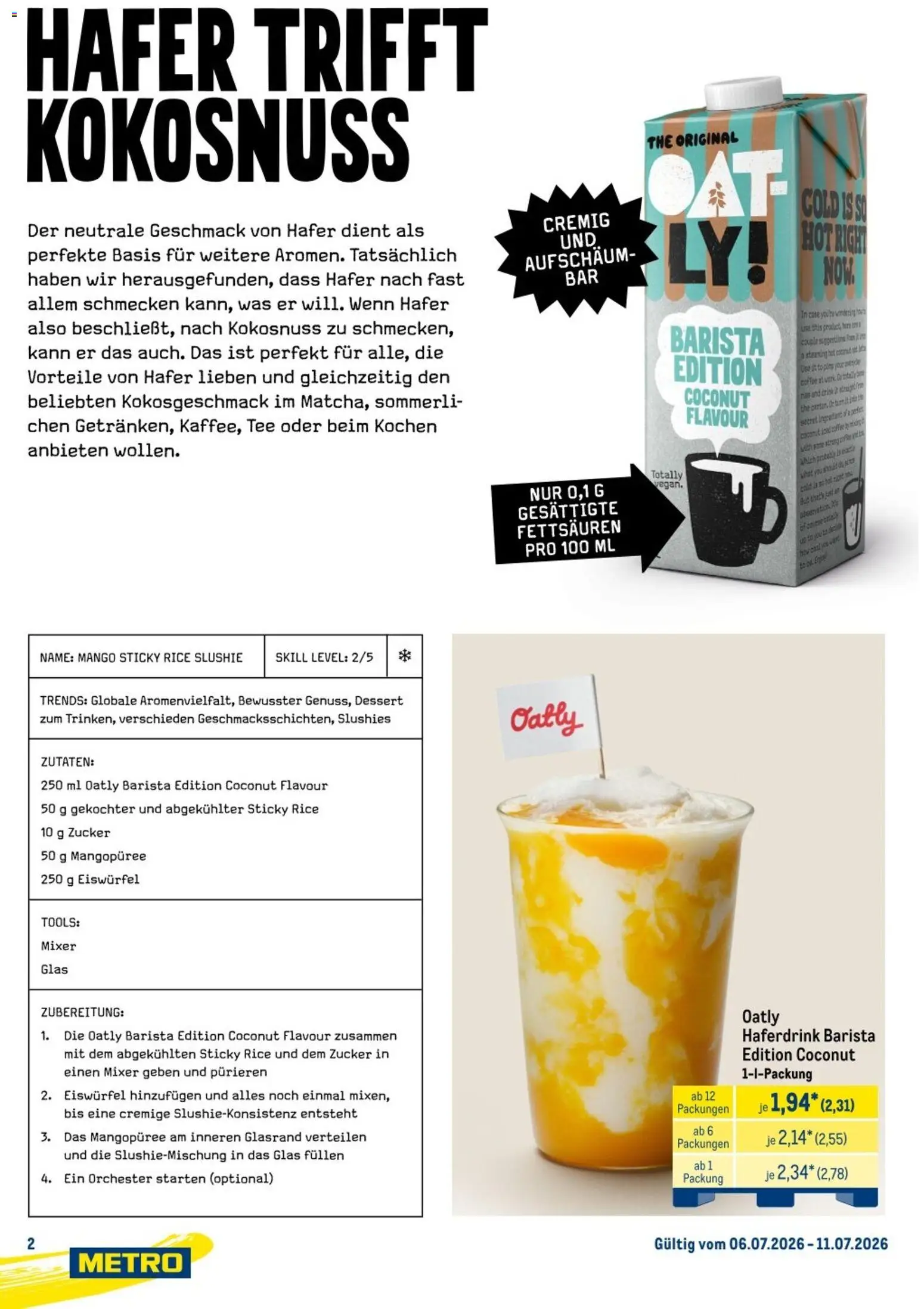 Metro Marken für Profis – gültig ab 06.07.2026 | Seite: 2 | Produkte: Haferdrink, Zucker, Mango, Tee