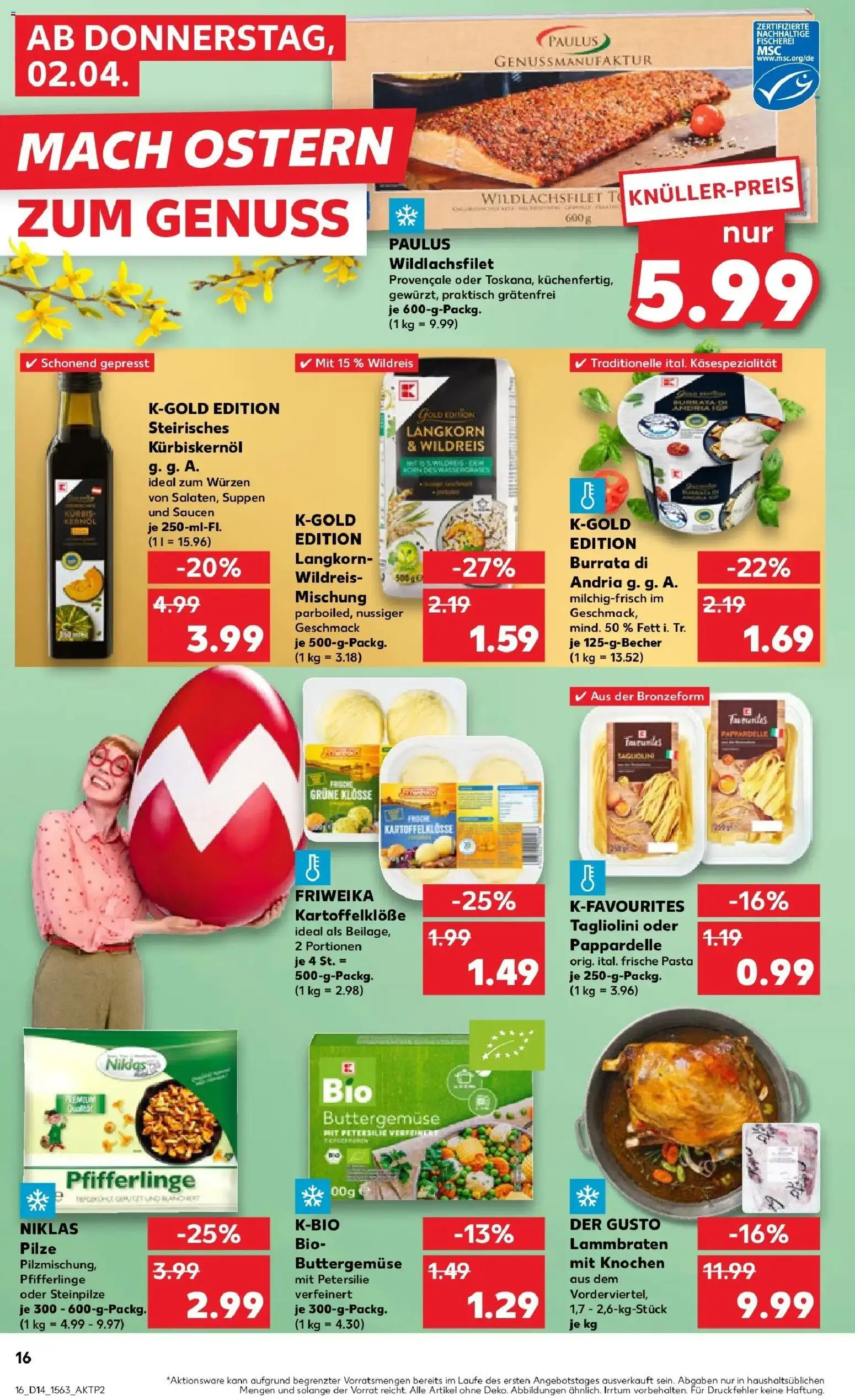 Kaufland Prospekt Flensburg	 – gültig ab 02.04.2026 | Seite: 16 | Produkte: Burrata, Pfifferlinge, Petersilie, Pasta