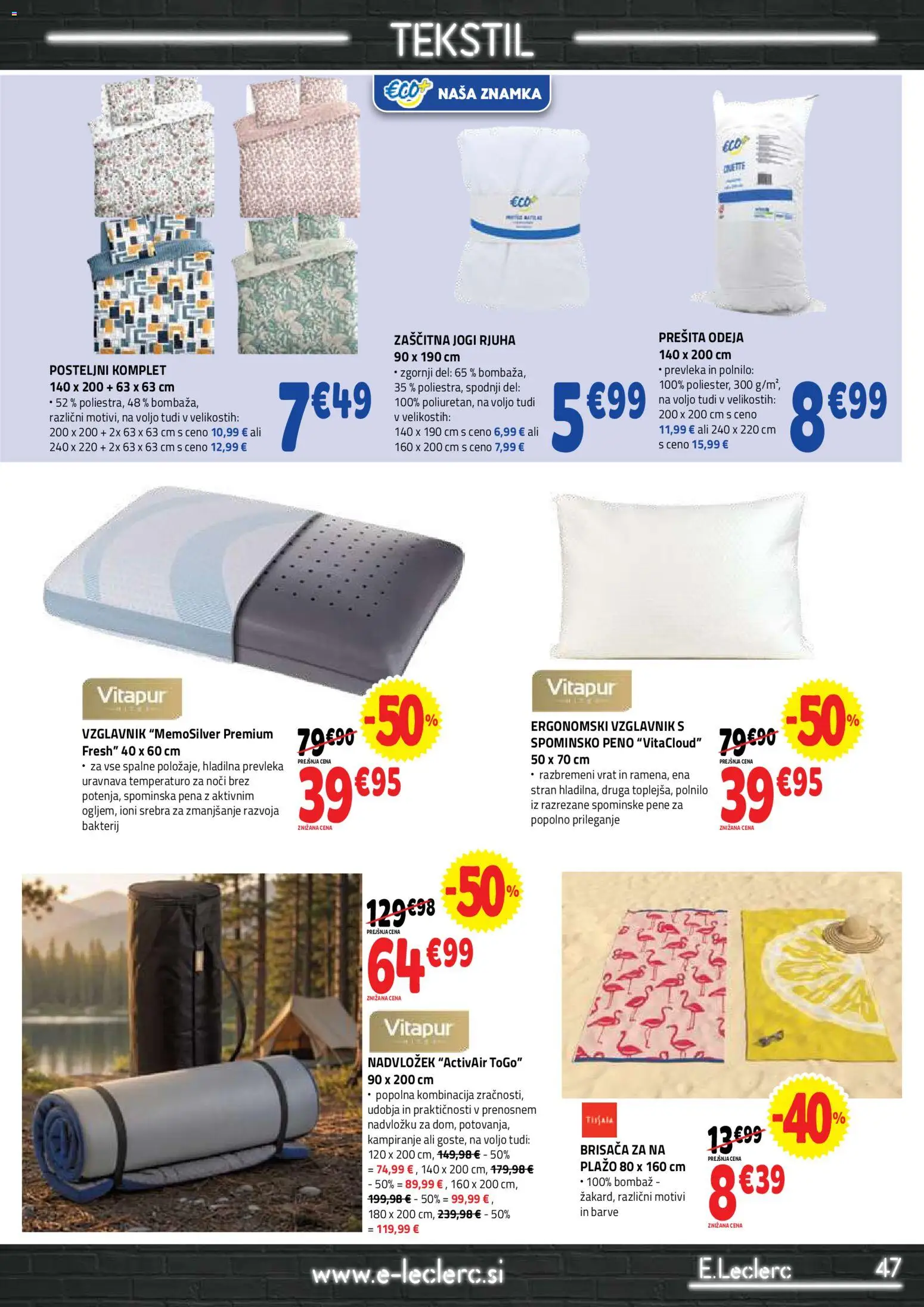 Novi E.leclerc katalog ponudbe – veljaven od 08.07.2026 | Stran: 47 | Izdelki: Nadvložek, Prevleka, Rjuha, Jogi