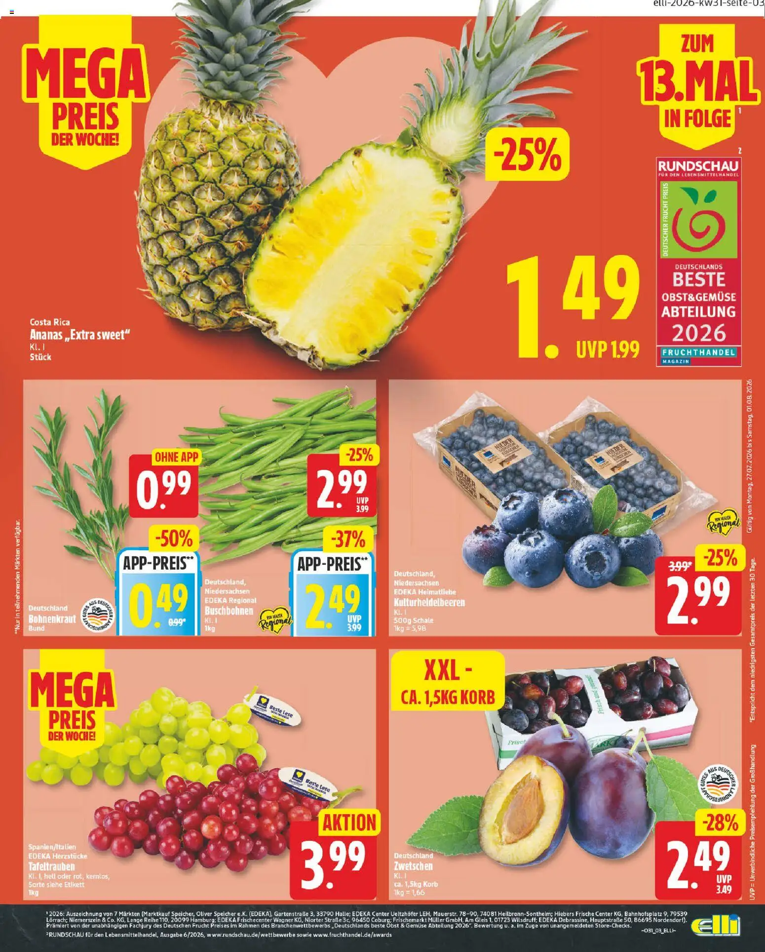 Elli Markt Prospekt Schloß – gültig ab 27.07.2026 | Seite: 7 | Produkte: Korb, Ananas, Gemüse, Obst