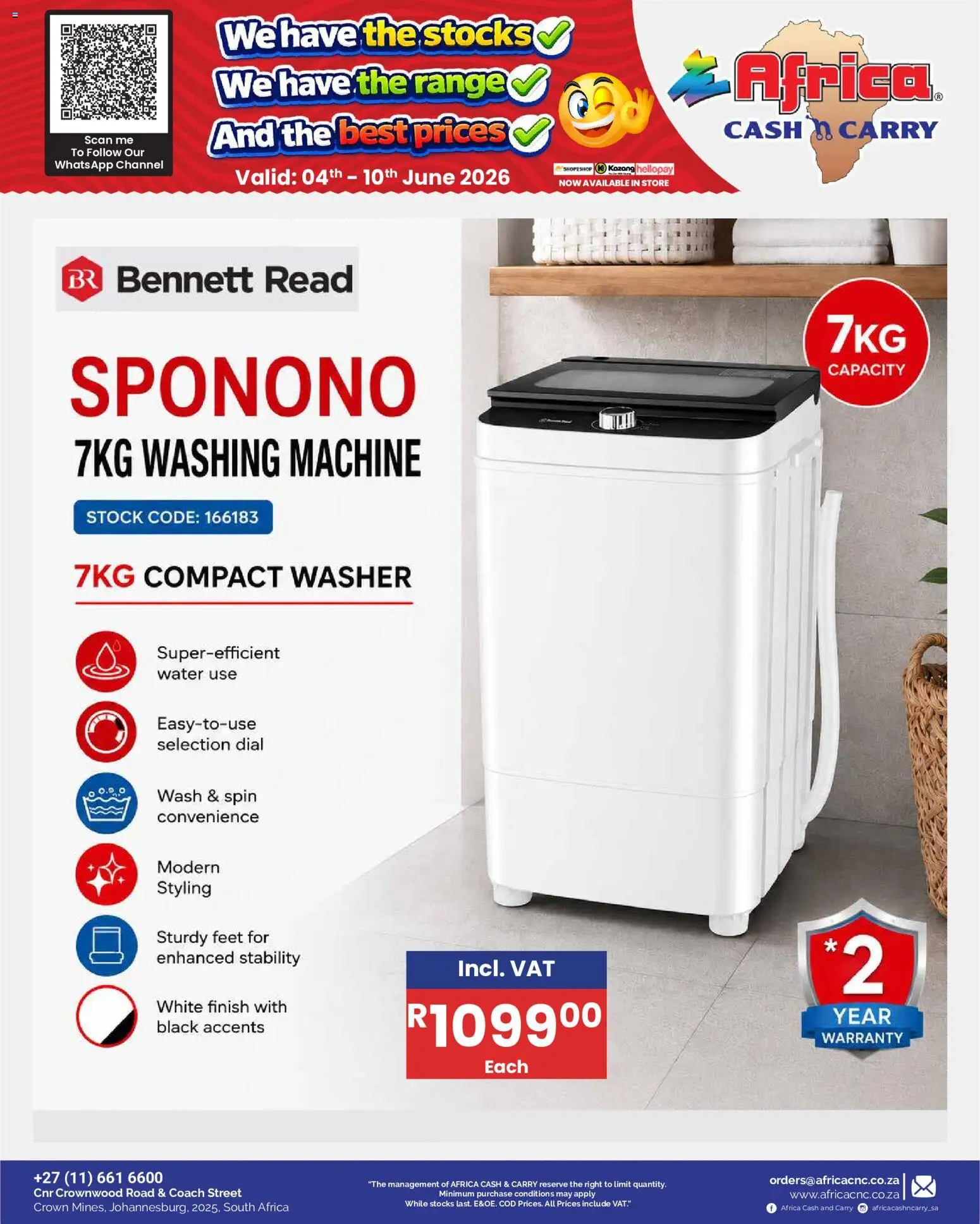 New Africa Cash & Carry catalogue – valid from 04.06.2026 | Page: 47 | Products: Washing machine, Stock, Water