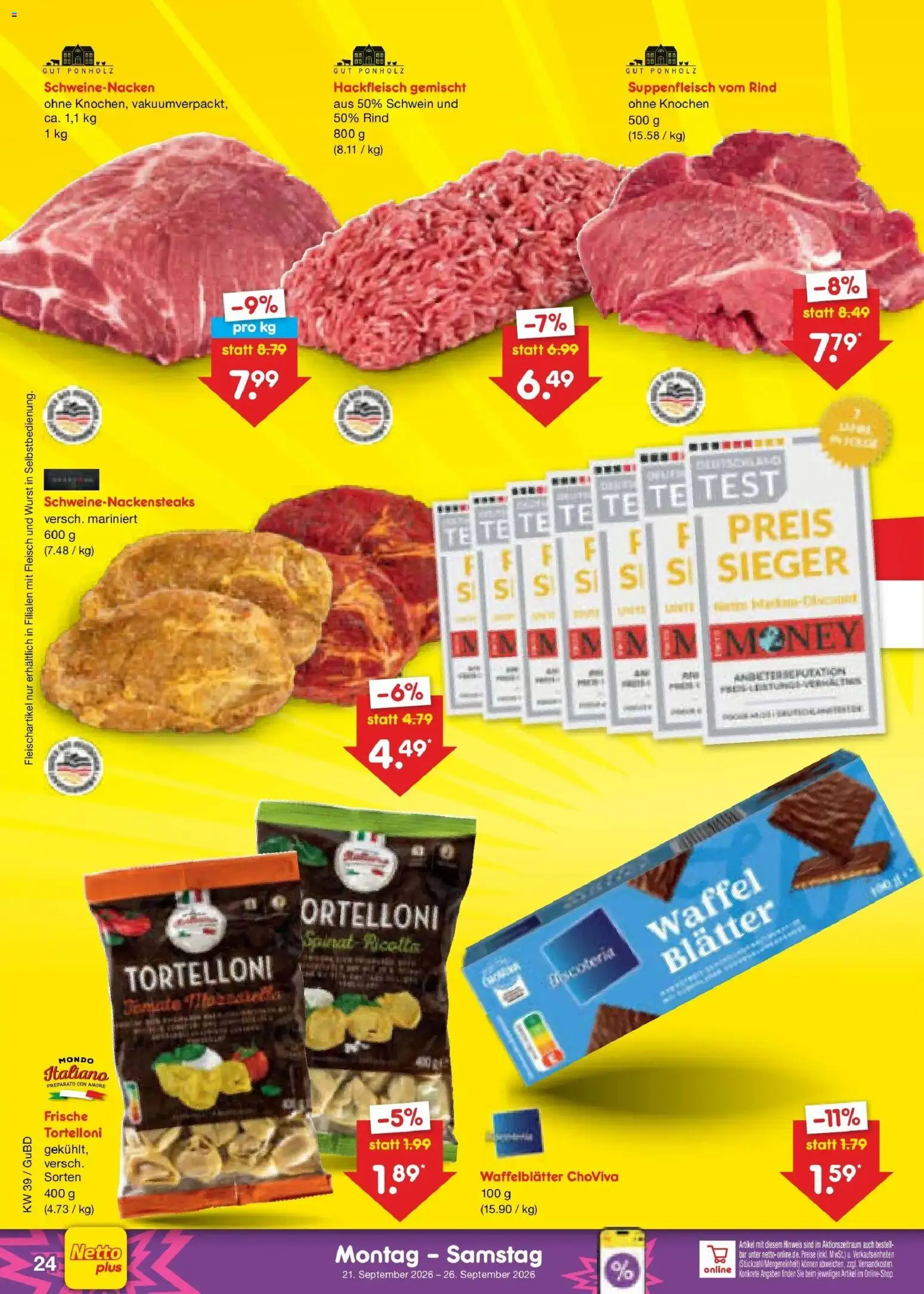 Netto Marken-Discount Prospekt Augustusburg – gültig ab 21.09.2026 | Seite: 36 | Produkte: Schweinenacken, Suppenfleisch, Fleisch, Hackfleisch