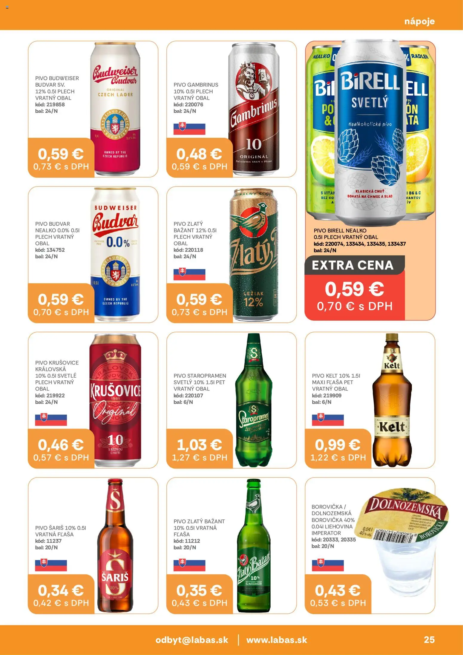 Nové Labaš akcie – leták je platný od 25.08.2026 | Strana: 25 | Produkty: Pivo, Birell, Kelt, Nealkoholické pivo
