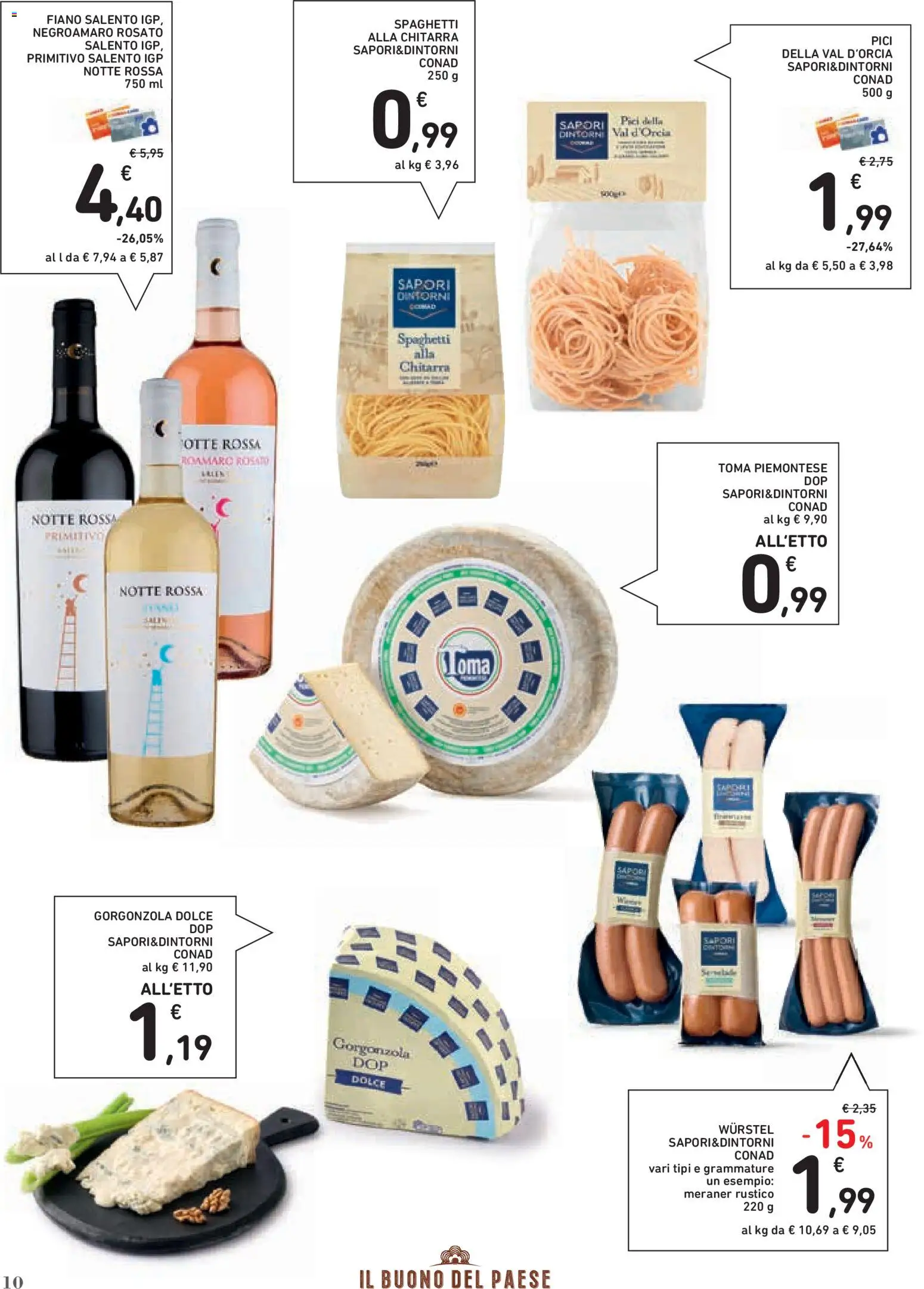 Volantino Conad del 02/07/2026 | Pagina: 10 | Prodotti: Pasta, Wurstel, Gorgonzola