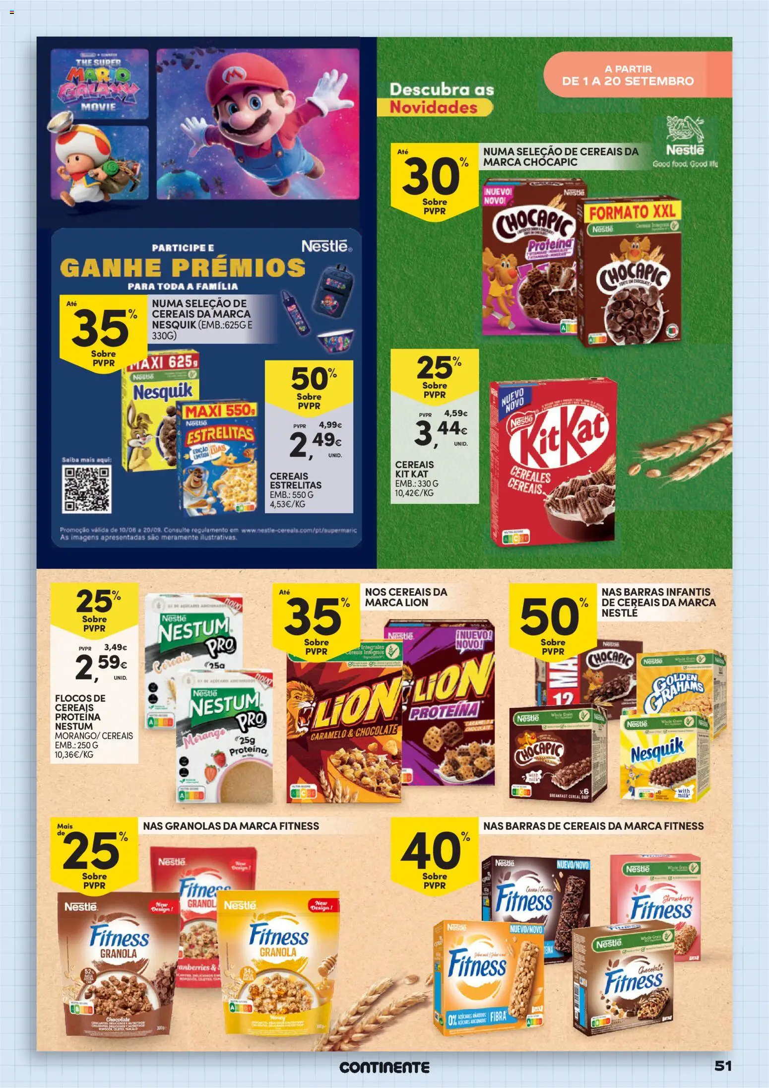 Continente Regresso às Aulas Na escola de toda a gente │ válido de 11/08/2026 | Página: 51 | Produtos: Barras de cereais, Cereais, Flocos, Proteina