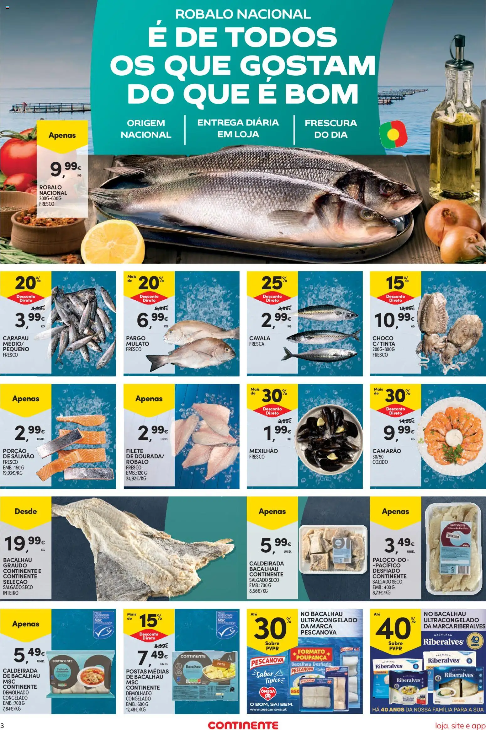 Continente folheto Bom Dia │ válido de 13/10/2026 | Página: 3 | Produtos: Bacalhau, Cavala, Camarão, Ómega