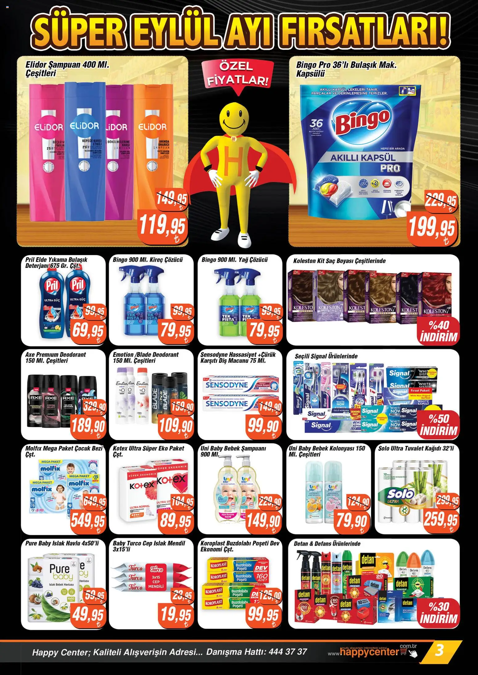 Happy Center Katalog - 01 Eylül 2026 tarihinden itibaren geçerlidir | Sayfa: 3 | Ürünler: Kireç çözücü, Şampuan, Tuvalet kağıdı, Buzdolabı