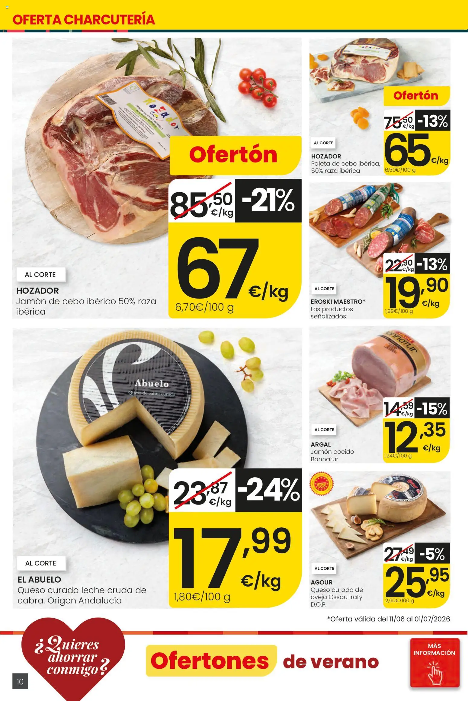Eroski Ofertones de verano Center │ válido desde el 11.06.2026 | Página: 10 | Productos: Leche, Queso, Jamón, Jamón cocido
