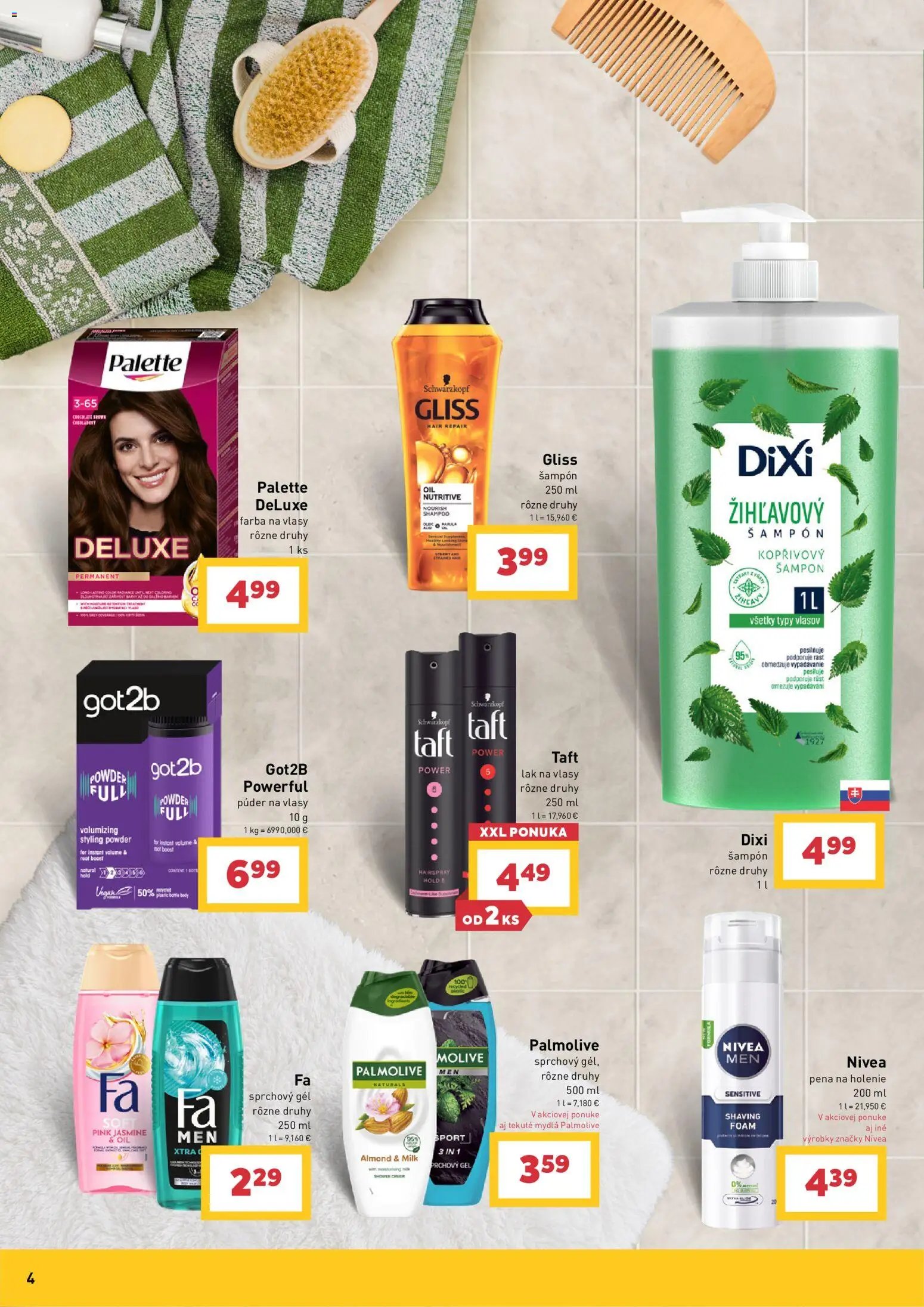 Nové Billa akcie – leták je platný od 27.05.2026 | Strana: 4 | Produkty: Púder, Farba na vlasy, Pena na holenie, Sprchový gél