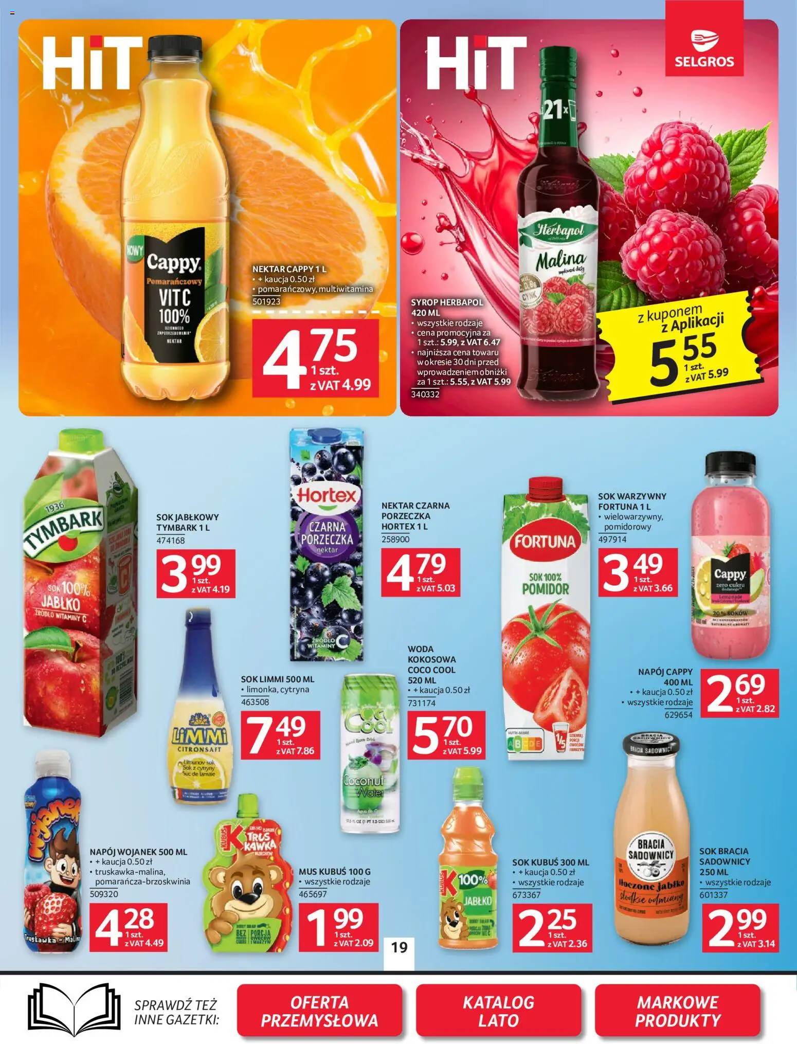 Selgros cash&carry gazetka od 16.07.2026 | Strona: 19 | Produkty: Syrop, Malina, Sok z cytryny, Sok warzywny