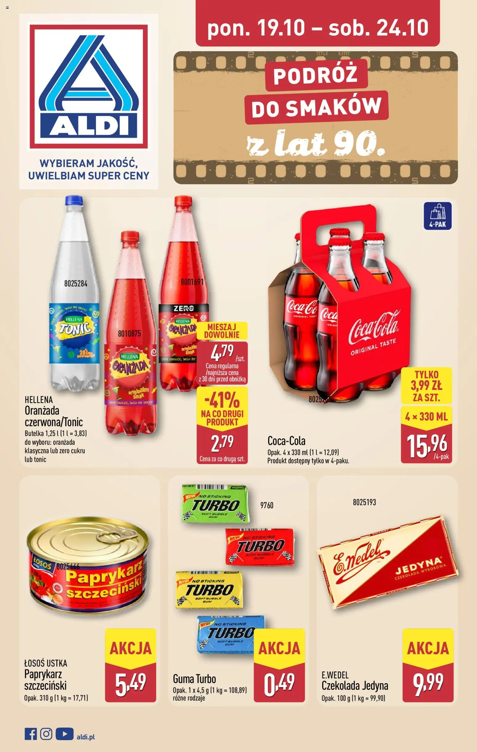Aldi gazetka - Smakowita podróż od 19.10.2026 | Strona: 1 | Produkty: Paprykarz, Paprykarz szczeciński, Tonic, Czekolada