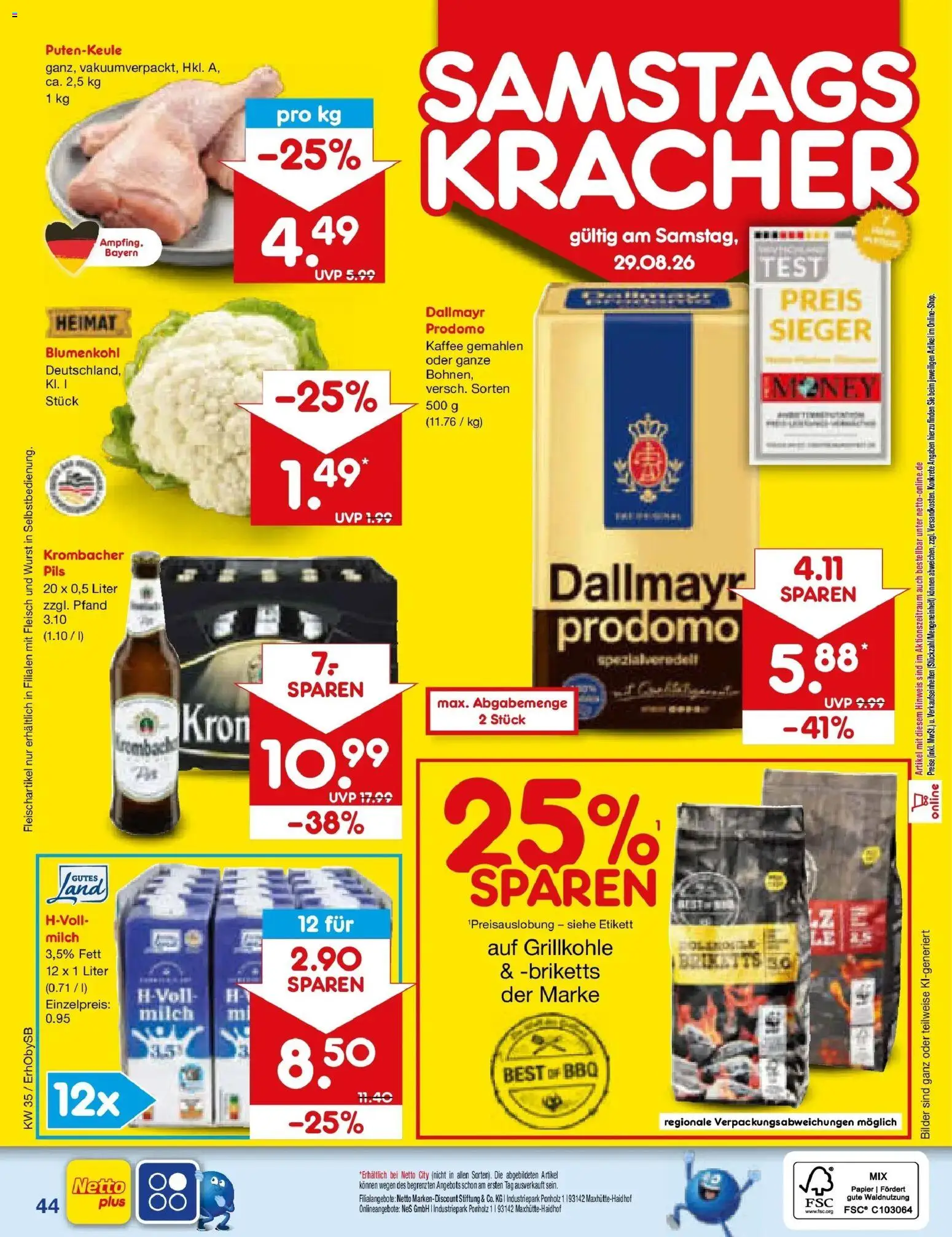 Netto Marken-Discount Prospekt Mauern – gültig ab 24.08.2026 | Seite: 58 | Produkte: Milch 3,5%, Dallmayr, Krombacher, Blumenkohl