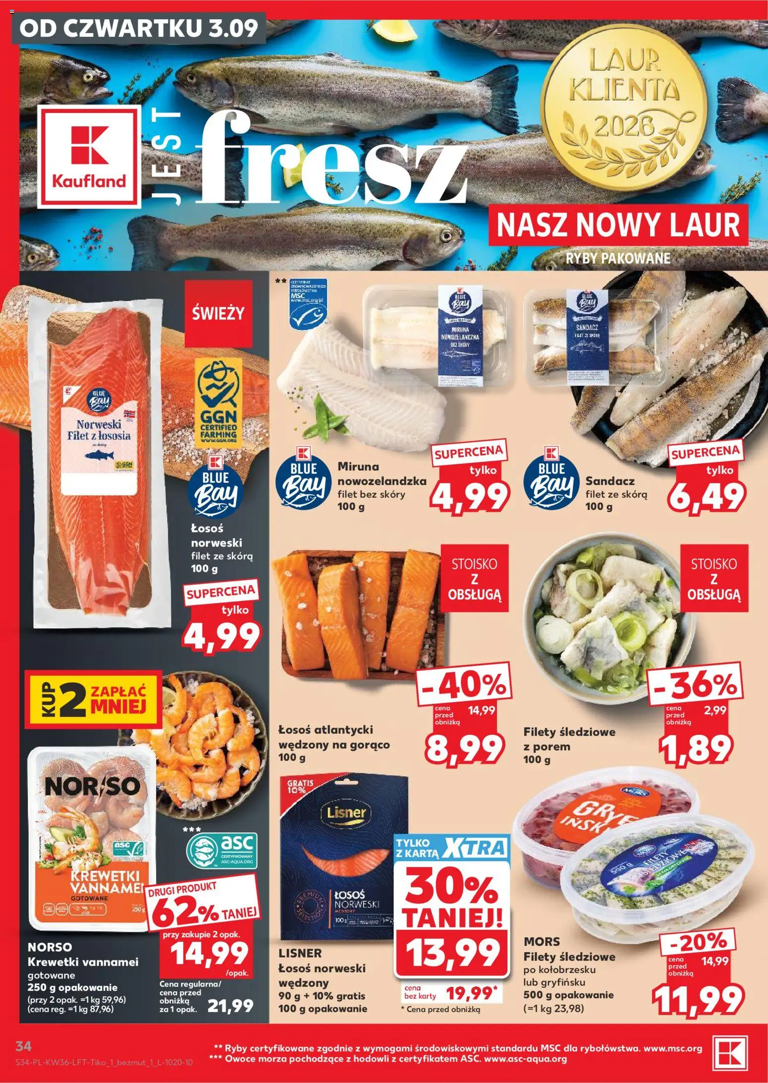 Kaufland Polsko leták od 03.09.2026 | Strana: 34 | Produkty: Ryby, Losos, Filet, Karty