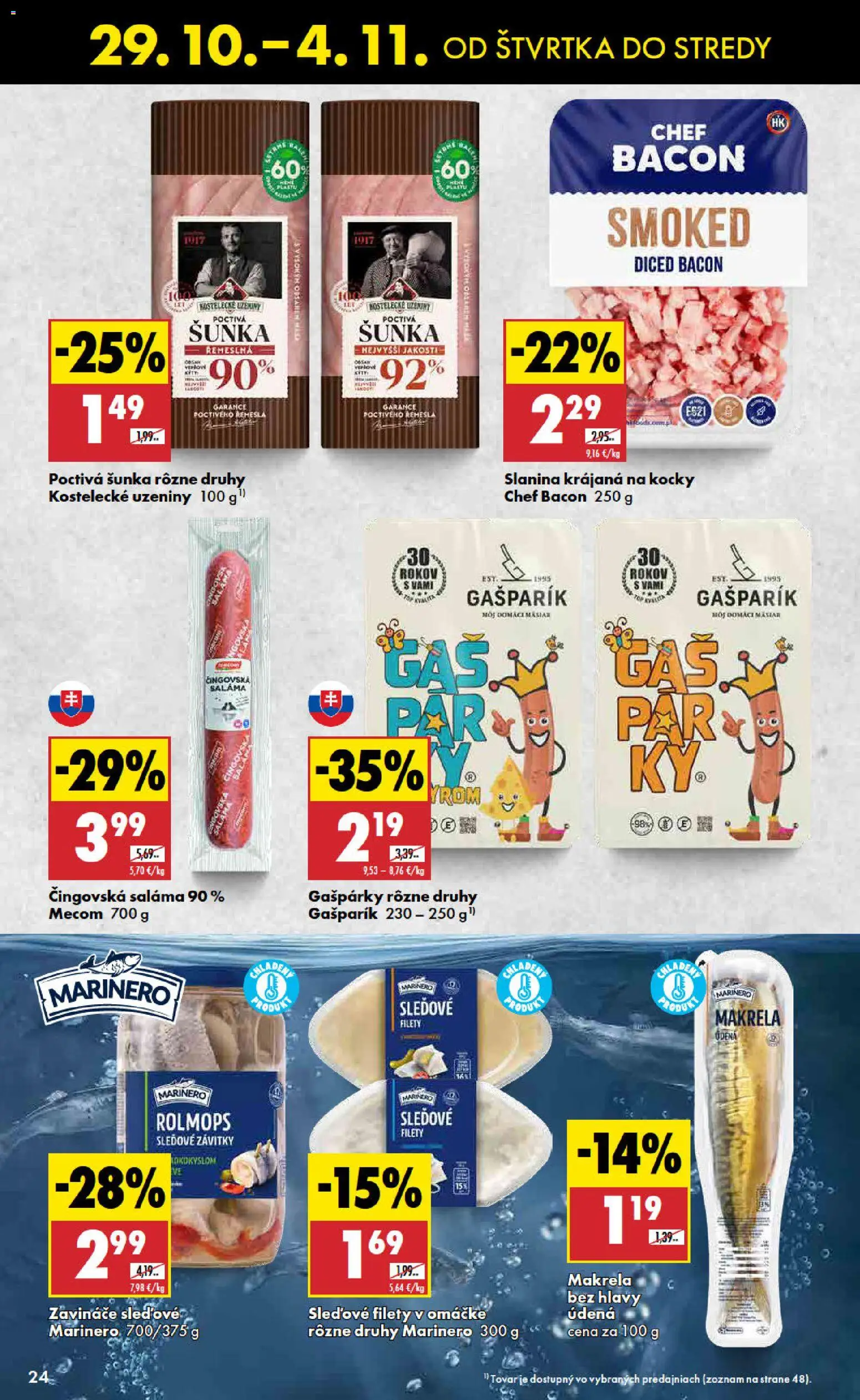 Nové Biedronka akcie – leták je platný od 29.10.2026 | Strana: 24 | Produkty: Saláma, Šunka, Makrela, Údená makrela
