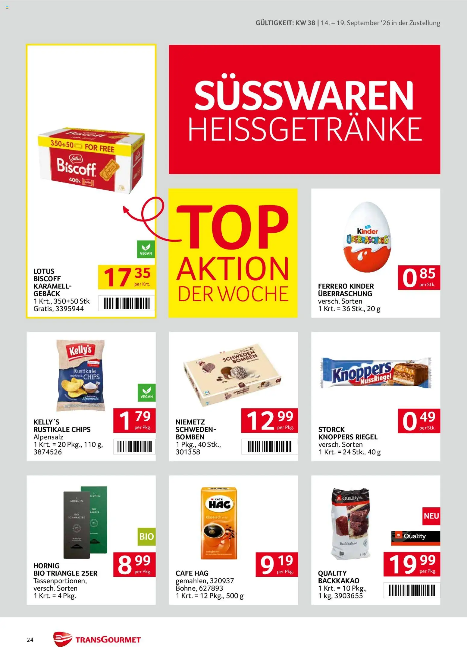 Transgourmet Zustellaktion gültig ab 14.09.2026 | Seite: 24 | Produkte: Chips, Lotus, Gebäck, Süßwaren
